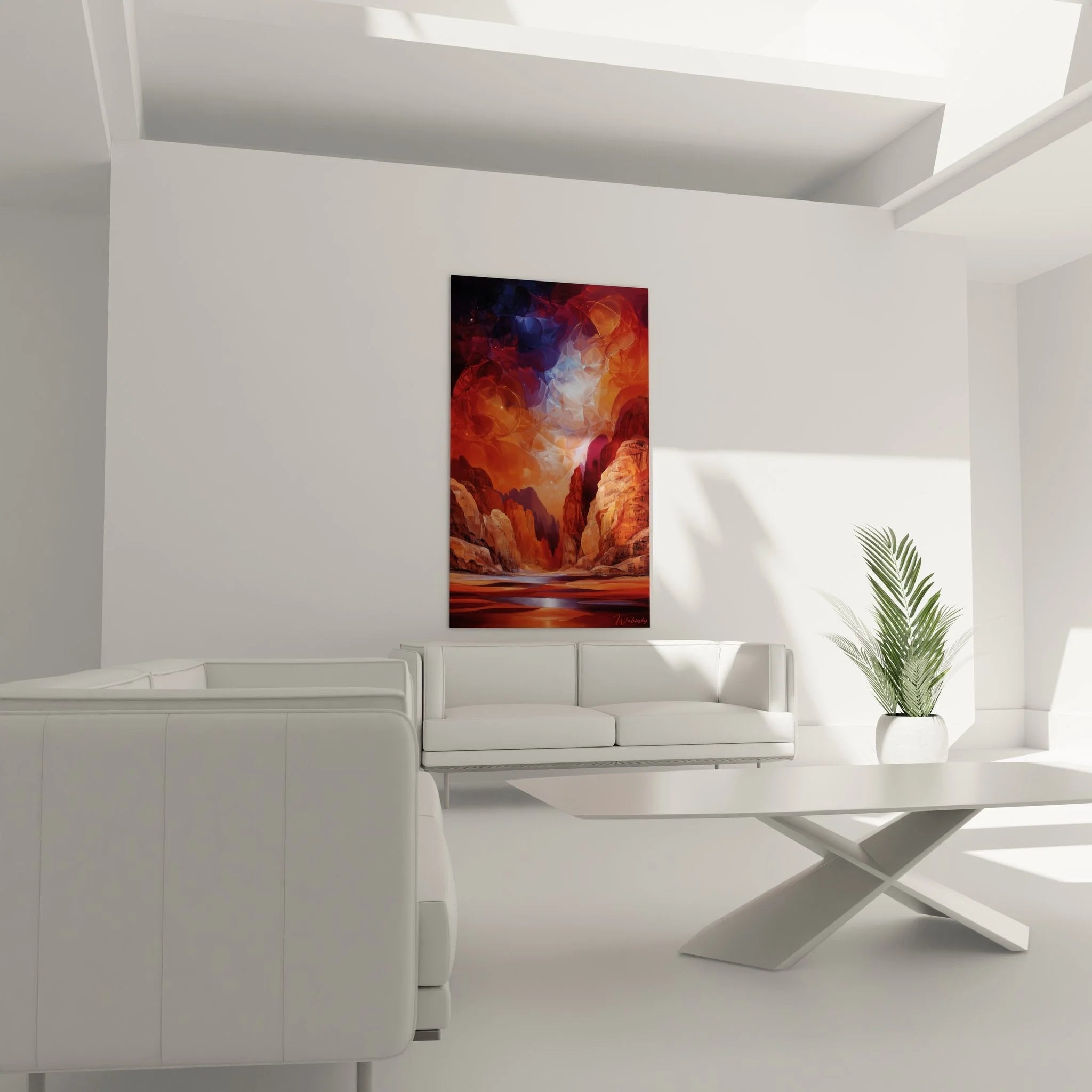 Detailansicht Wandbild Canyon mit geometrischen Lichtkreisen und Sandsteinstrukturen