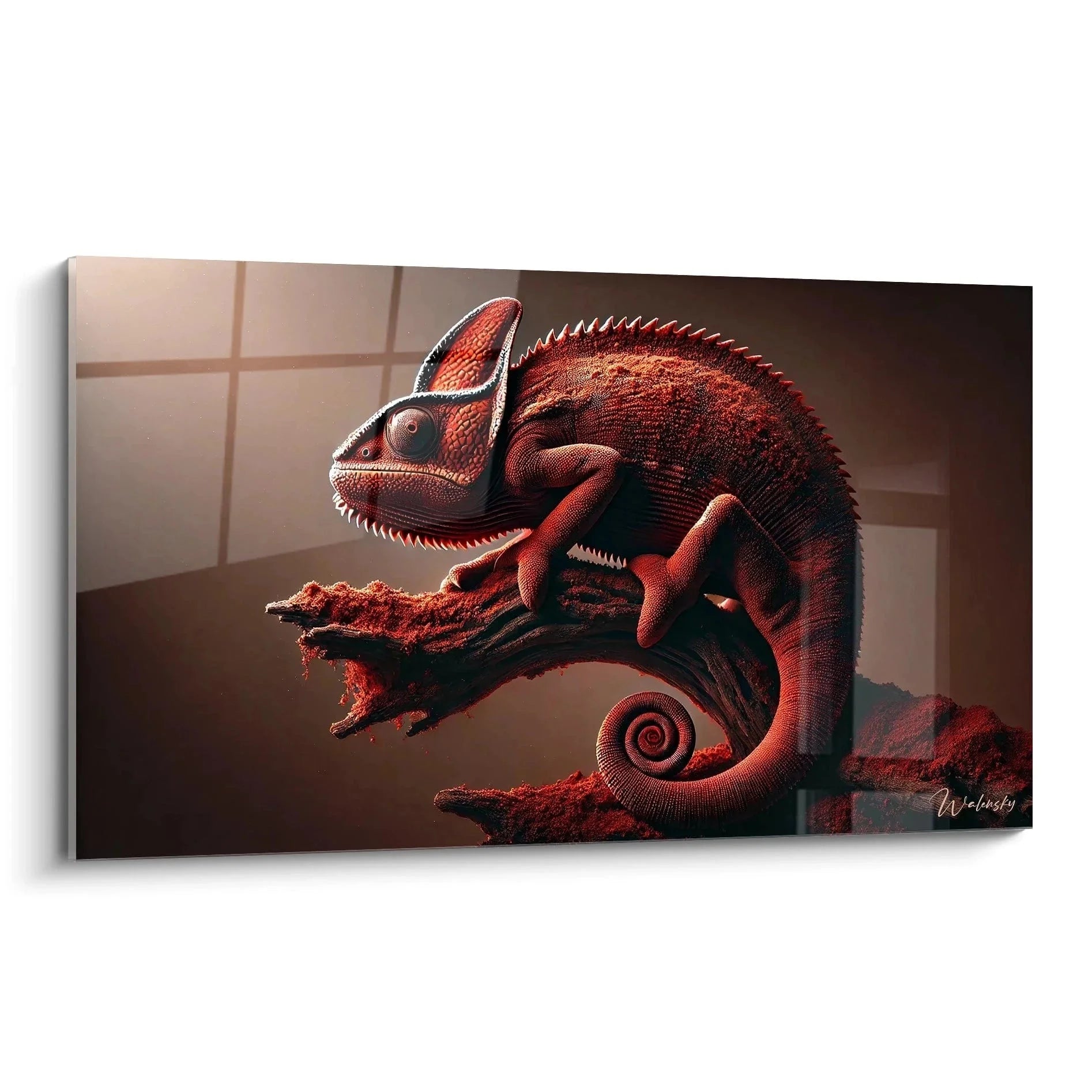 Wandbild Chamäleon rot - Detailreiche Reptilien Kunst als Leinwanddruck XXL für moderne Wanddekoration