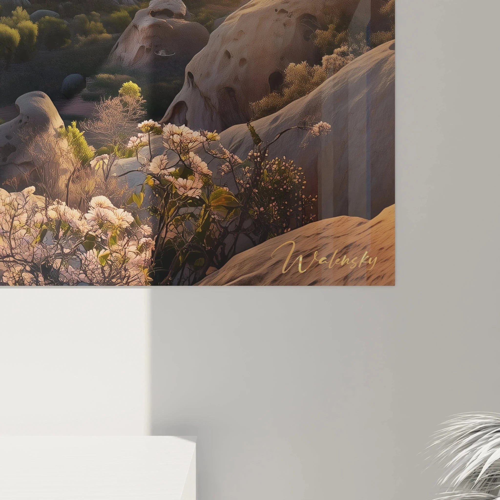 Gesamtansicht Wandbild Chamäleon Sonnenuntergang in majestätischer Wüstenlandschaft