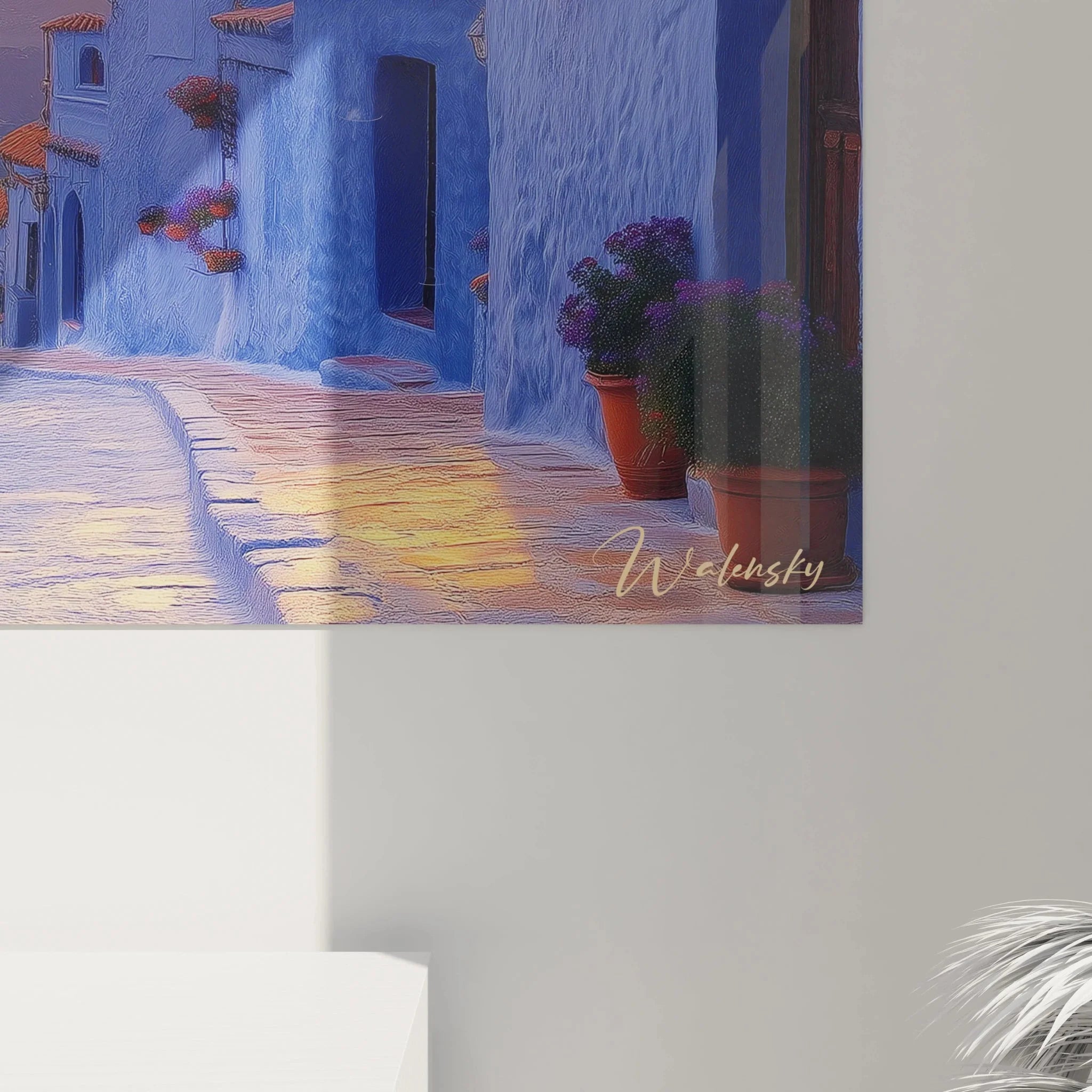 Wandbild Chefchaouen Gesamtansicht blaue Stadt Berglandschaft Sonnenuntergang Marokko Panorama