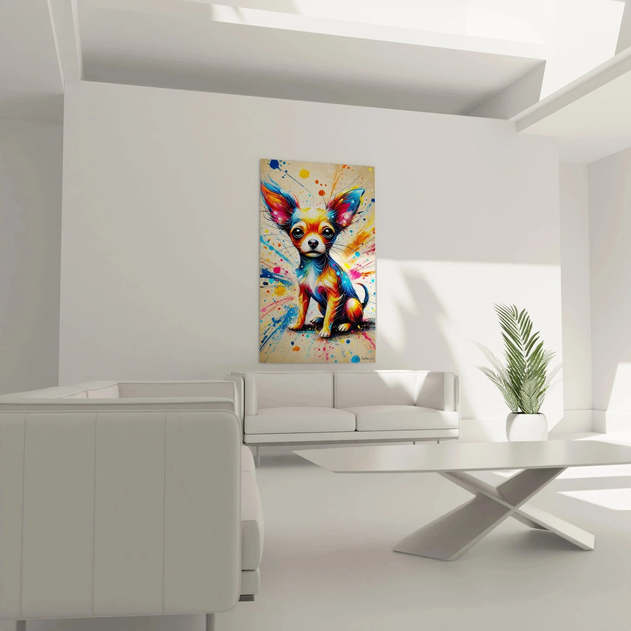 Detailansicht Wandbild Chihuahua Augen - Abstrakte Tierkunst mit bunten Farbverläufen closeup