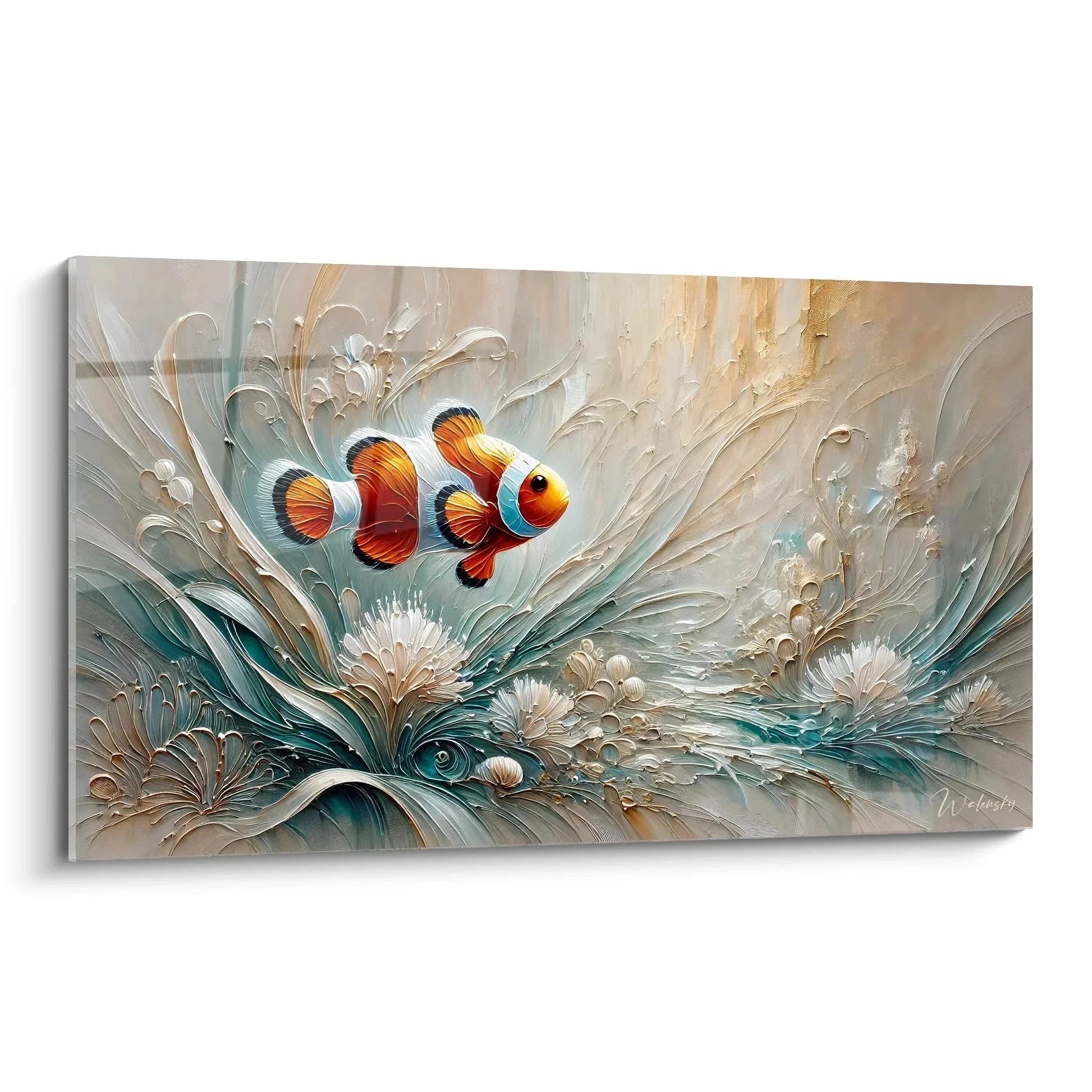 Wandbild Clownfisch mit texturierten Korallenelementen - Maritime 3D Wandkunst Edition Fisch