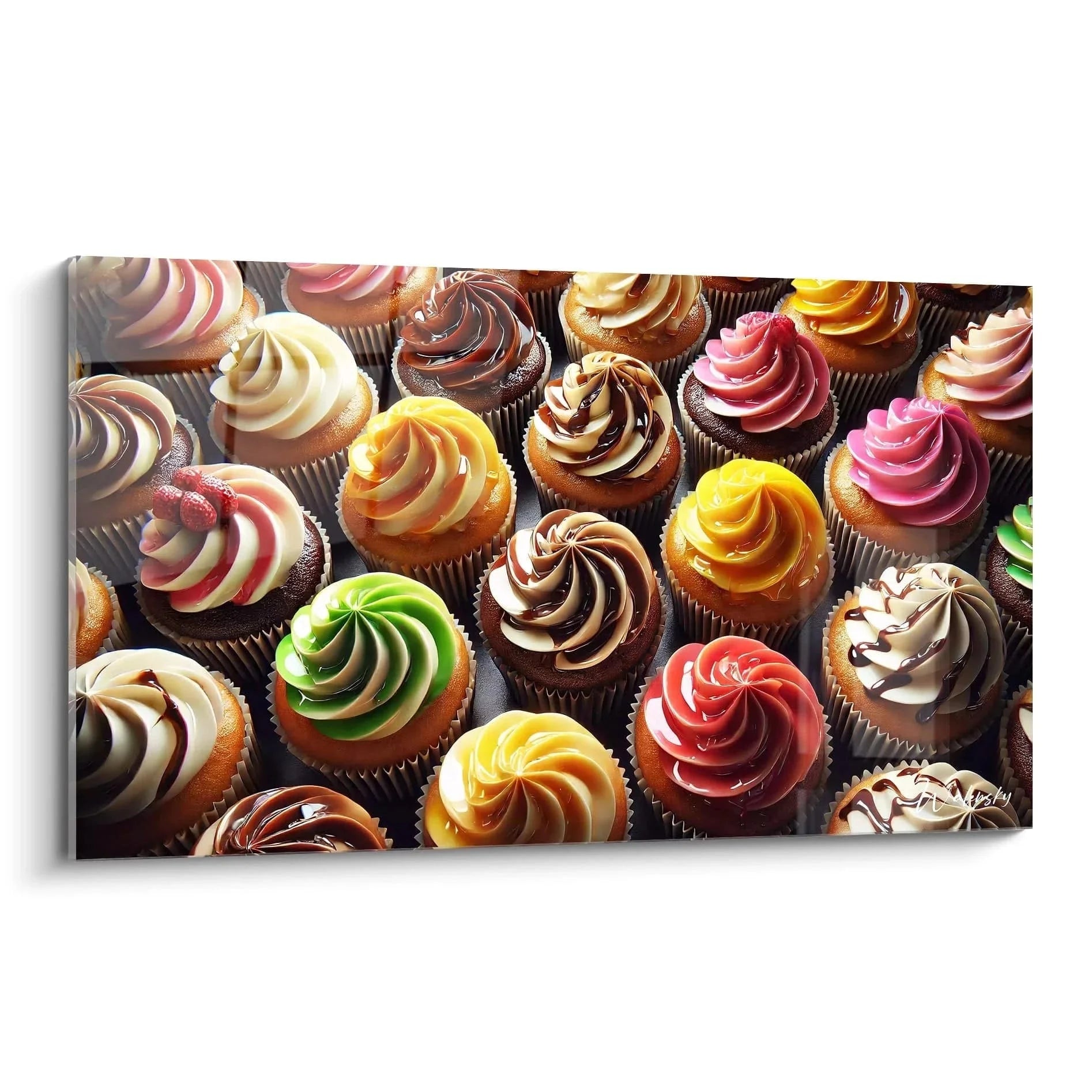 Wandbild bunte Cupcakes mit cremiger Dekoration - Küchen Wanddekoration Törtchen Kunst