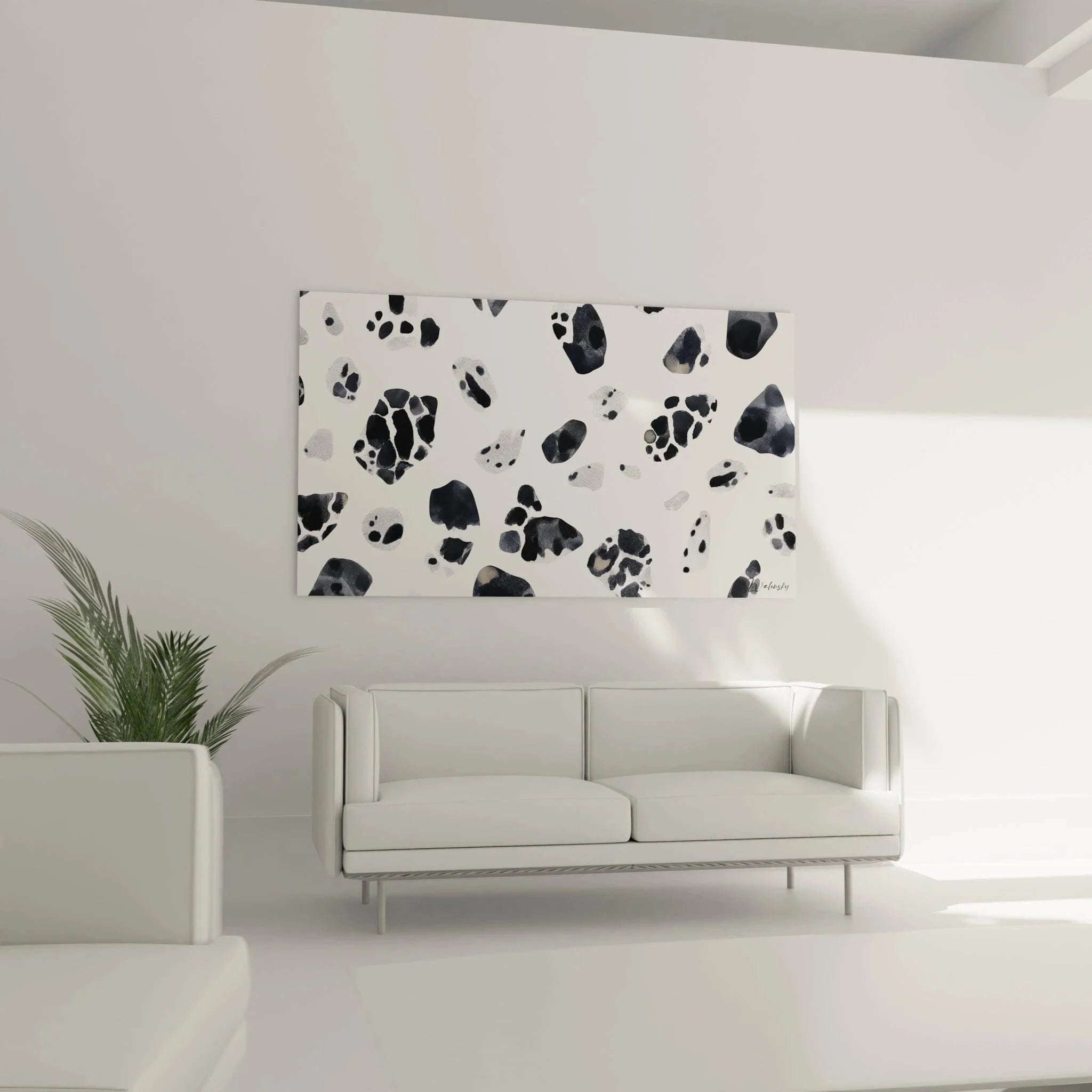 Detailansicht Wandbild Dalmatiner Flecken schwarz-graue Tupfen abstrakte Struktur Nahaufnahme