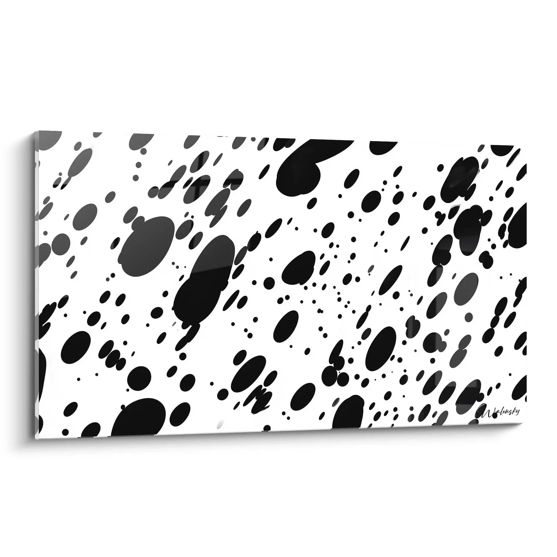 Wandbild Dalmatiner Muster abstrakt schwarz-weiß mit organischen Tupfen auf weißem Hintergrund