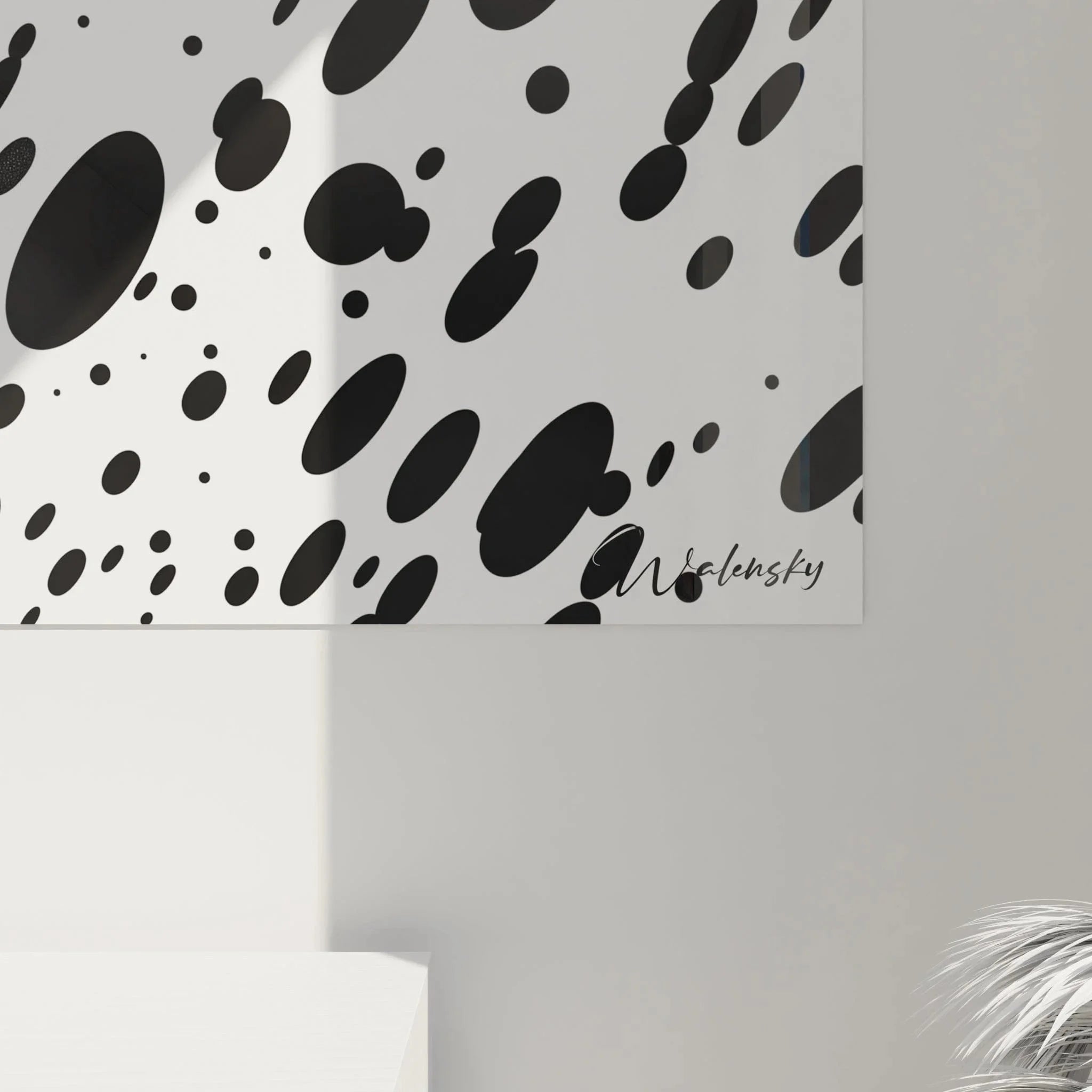 Gesamtansicht Wandbild Dalmatiner Muster abstrakt in schwarz-weiß für moderne Wanddekoration