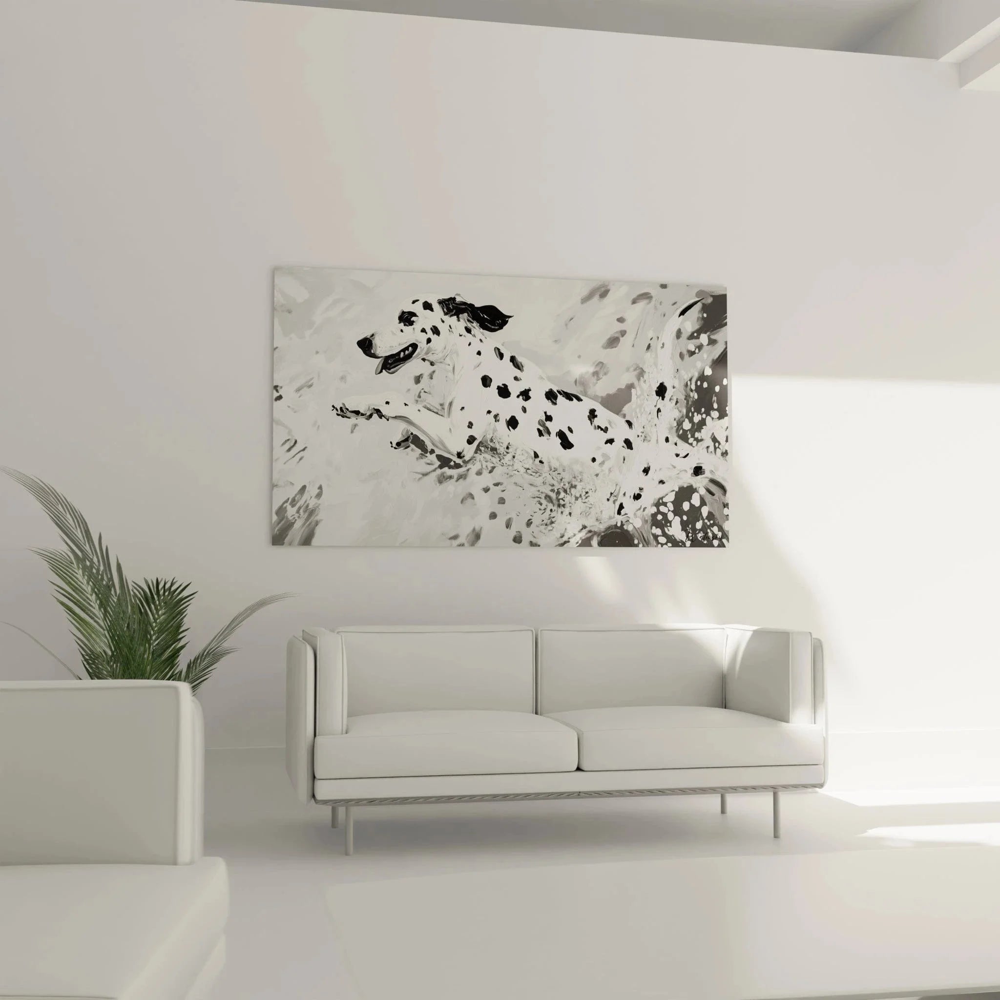 Nahaufnahme Wandbild Dalmatiner - Details der abstrakten schwarz-weißen Hundemalerei