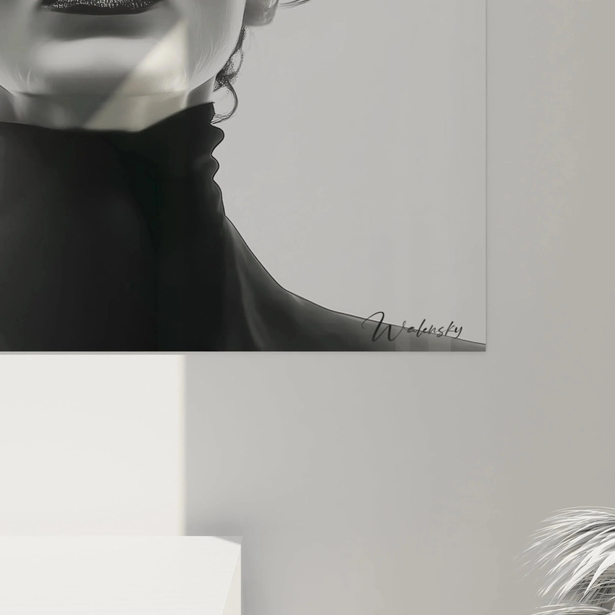 Wandbild elegante Dame Sonnenbrille Gesamtansicht schwarz-weiß Mode Wandkunst Dekoration