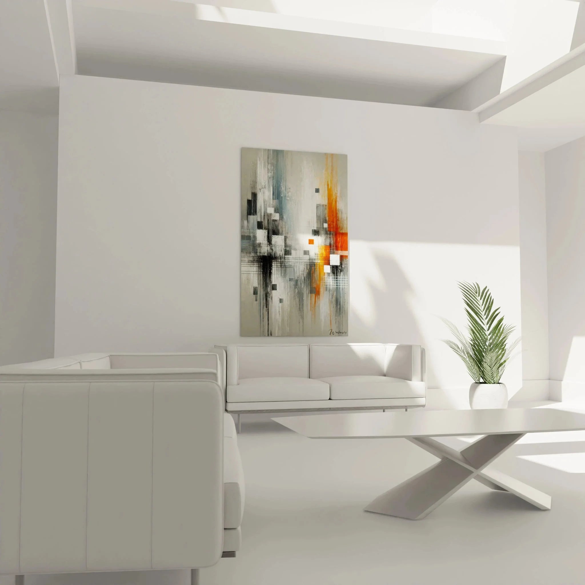 Detailansicht Wandbild kubistische Komposition mit Texturen und Farbschichten - Abstrakte Kunst