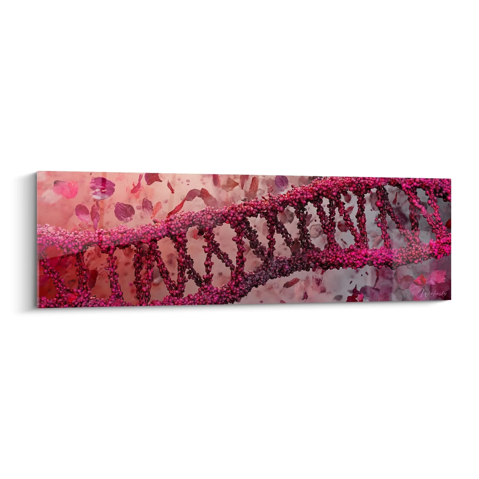 Wandbild DNA Doppelhelix in Rosa und Magenta, moderne Genetik Kunst für Wohnräume