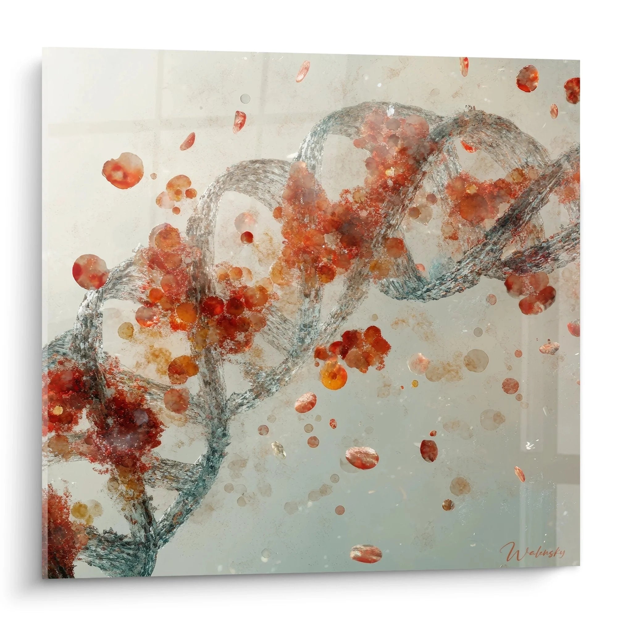 Wandbild DNA Struktur XXL mit roten Molekülen und Doppelhelix-Darstellung