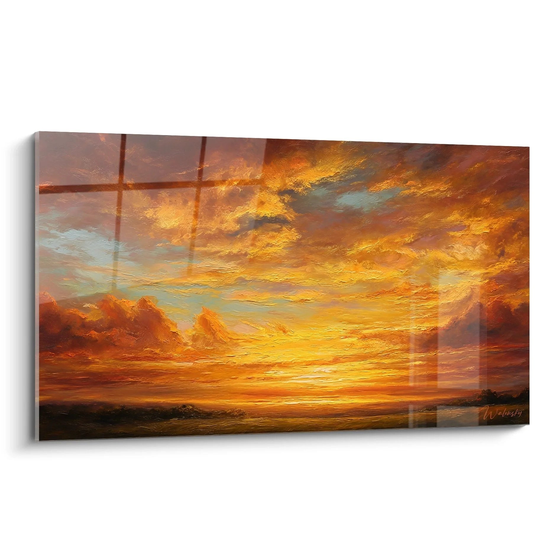 Wandbild dramatischer Sonnenuntergang mit goldenen Wolken und Bergsilhouetten - Edition Landschaft