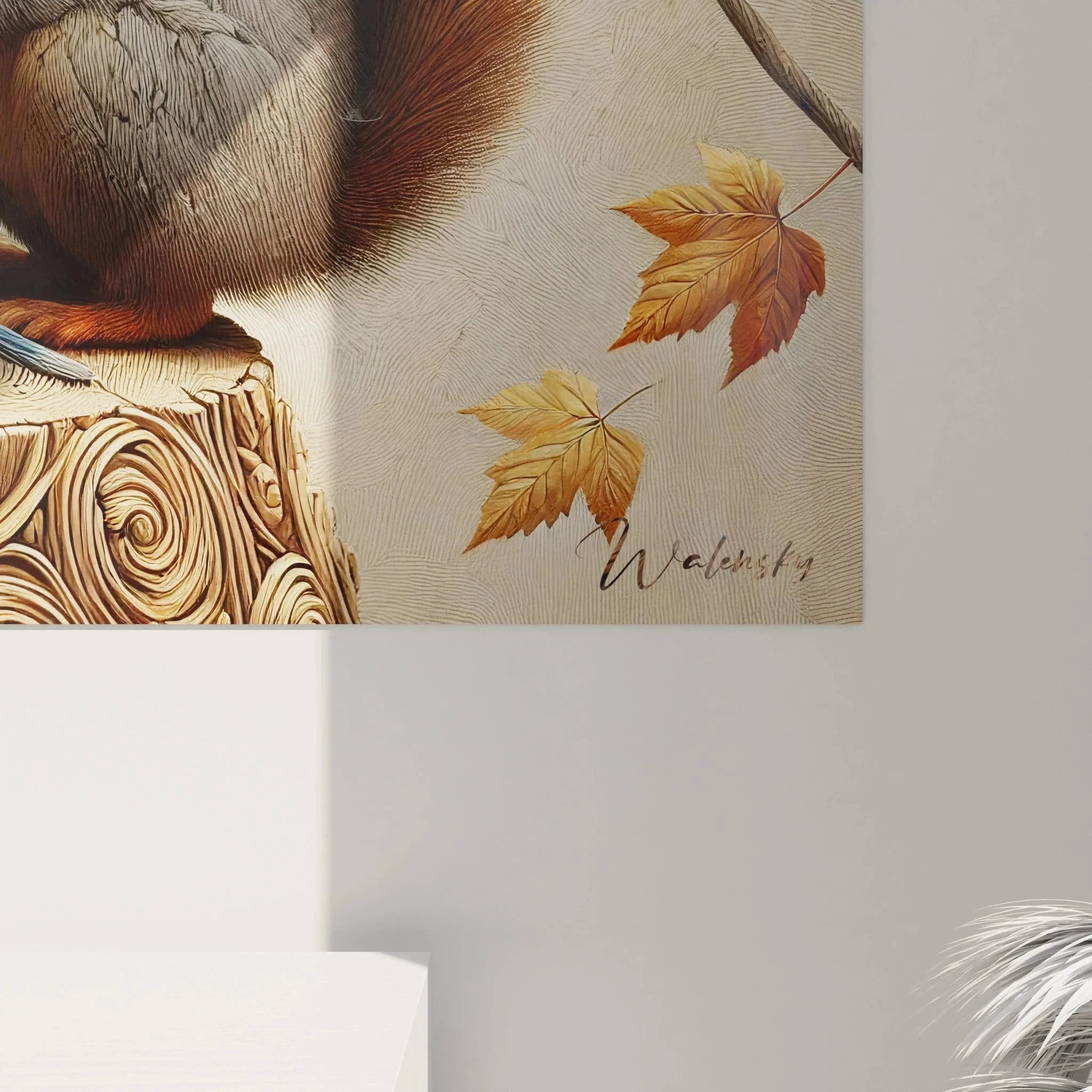 Wandbild Eichhörnchen Gesamtansicht, herbstliche Naturszene mit Waldtieren als Wanddekoration