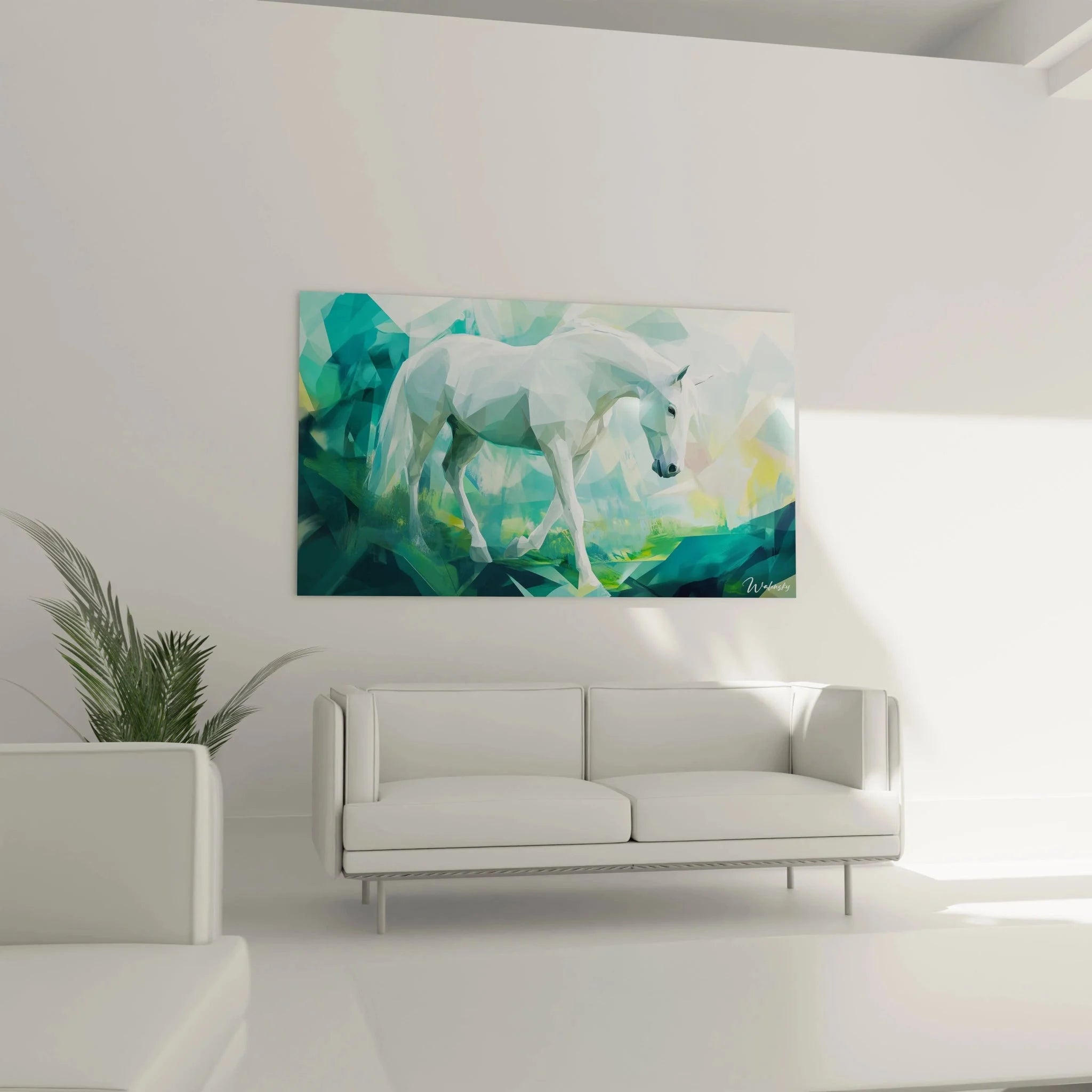 Detail Wandbild Einhorn - geometrische Facetten und türkise Farbverläufe in Großaufnahme