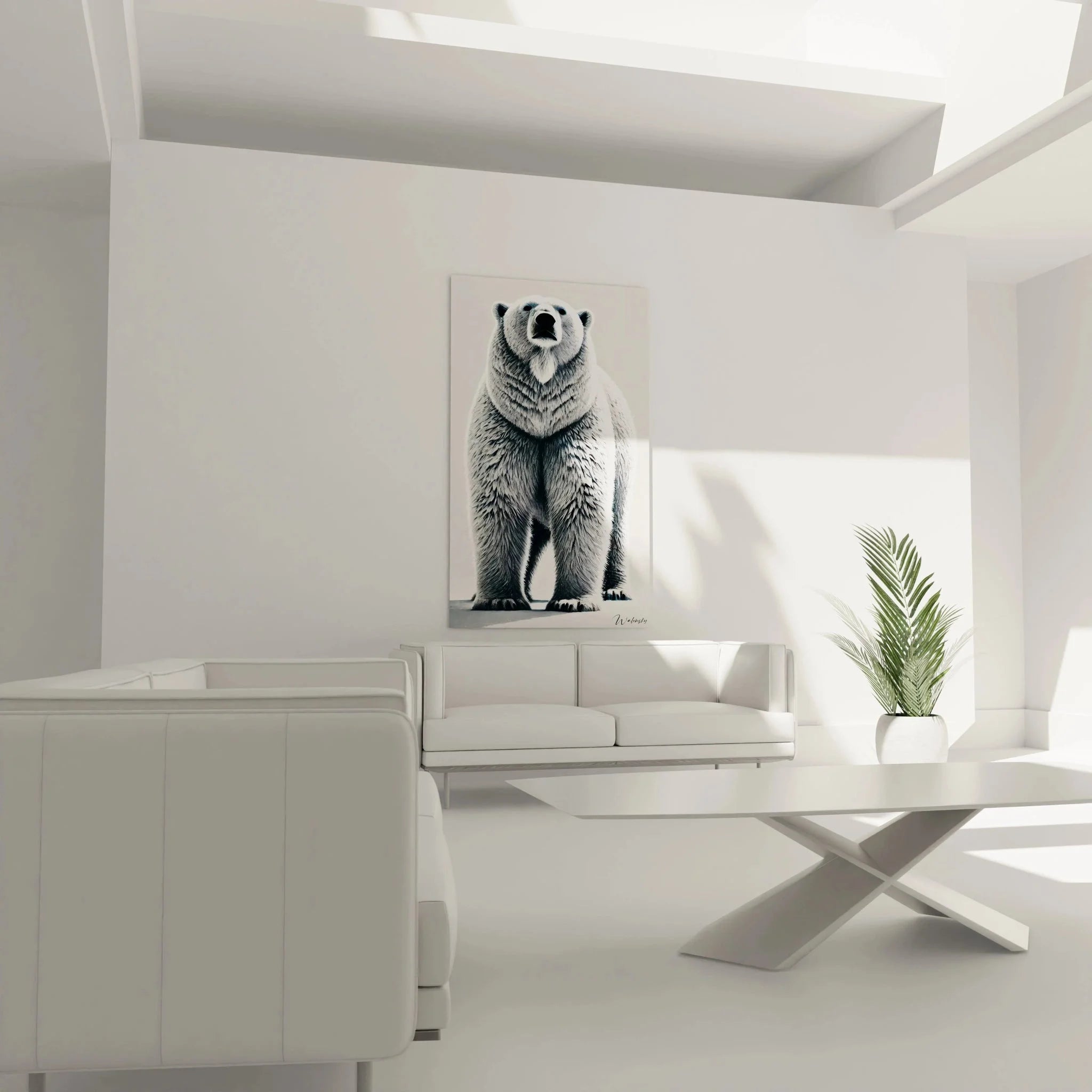 Nahaufnahme Wandbild Eisbär Gesicht, detailreiche schwarz-weiß Polarbär Fotografie Kunstdruck