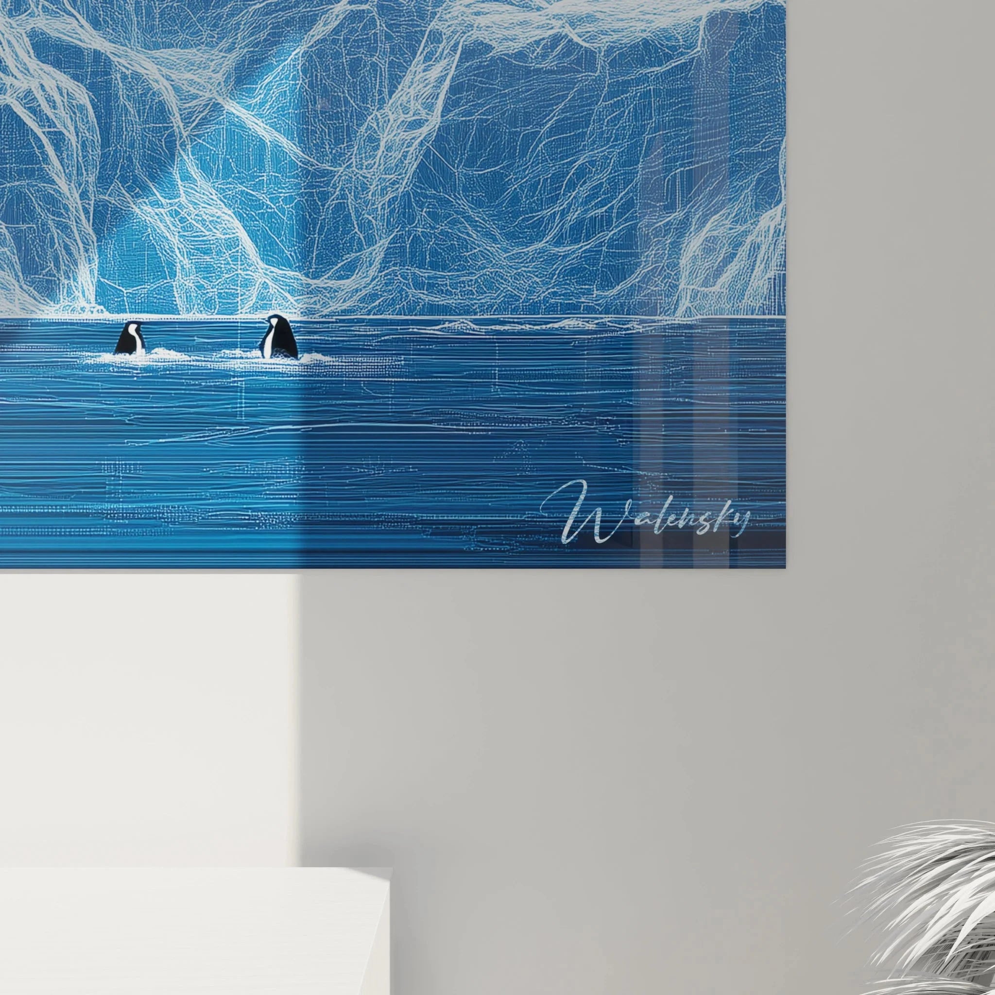 Gesamtansicht Wandbild Antarktis mit Eisbergen und Pinguinen - Komplette Polarlandschaft Darstellung