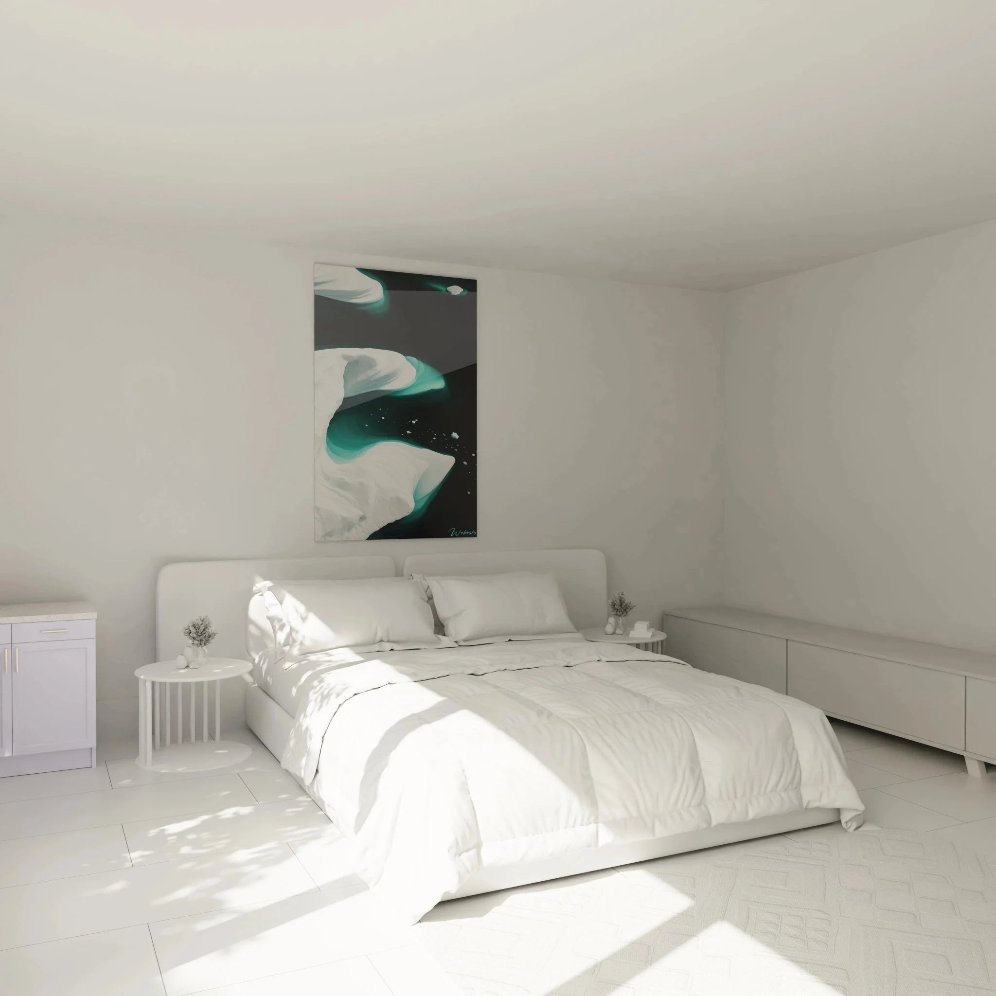 Wandbild Eisberge im Schlafzimmer - Beruhigende arktische Luftaufnahme als Wanddekoration