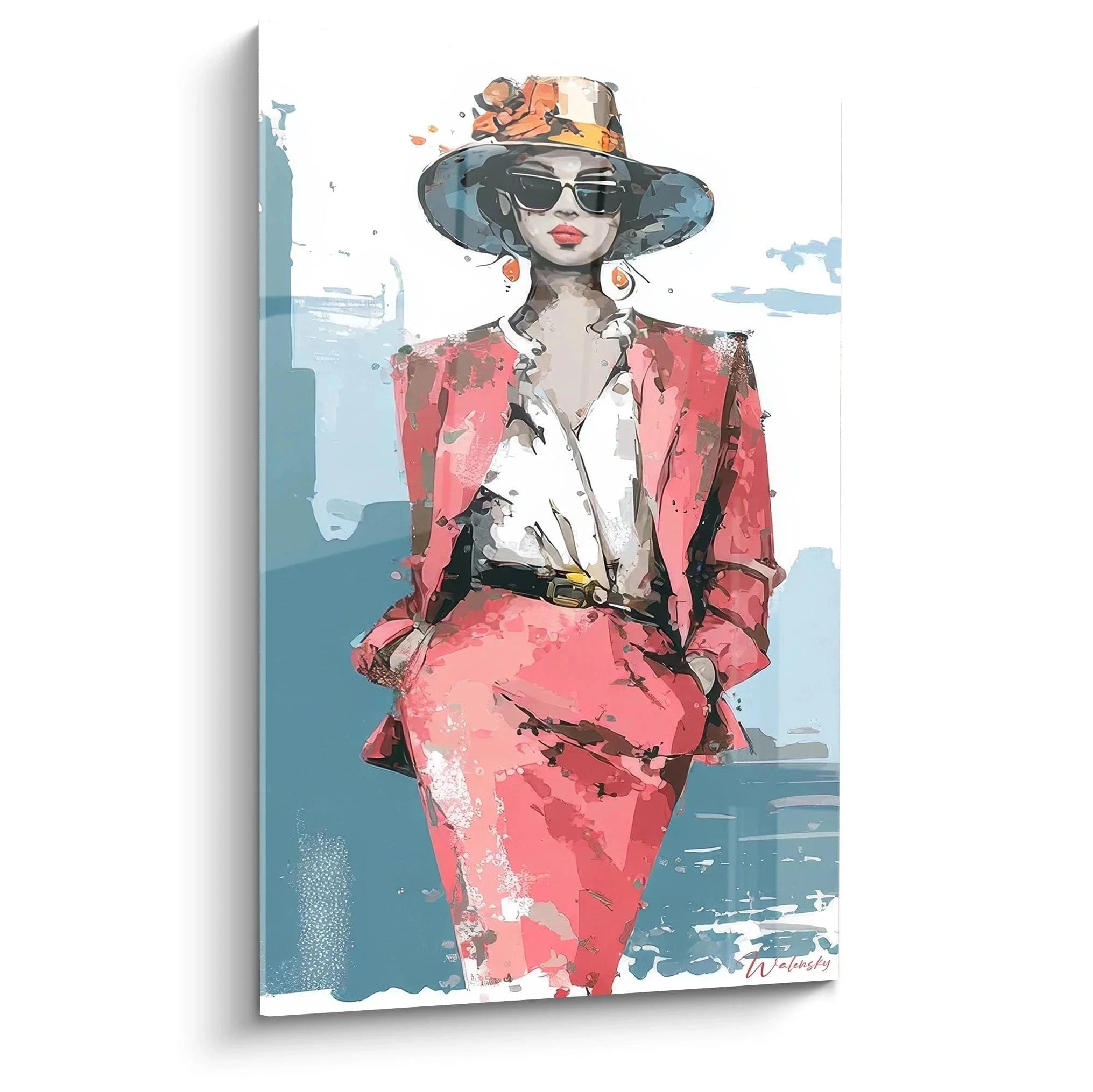 Wandbild elegante Dame in rosa Kostüm mit Hut - Modeillustration Edition