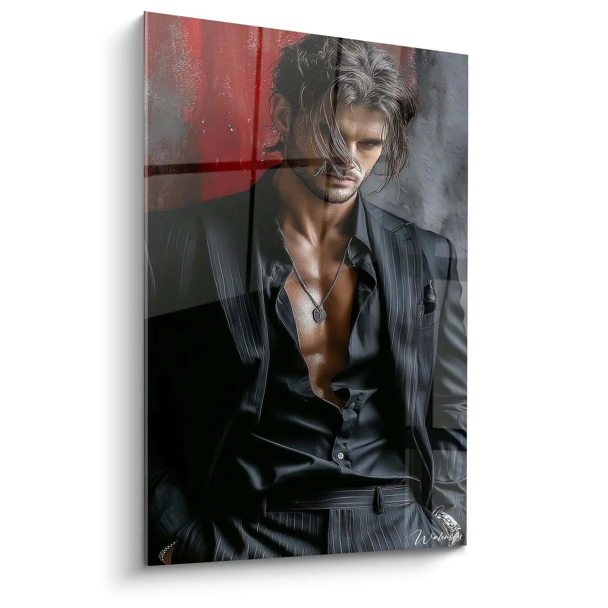 Wandbild eleganter Mann im grauen Anzug - Gentleman Portrait mit silbergrauem Haar