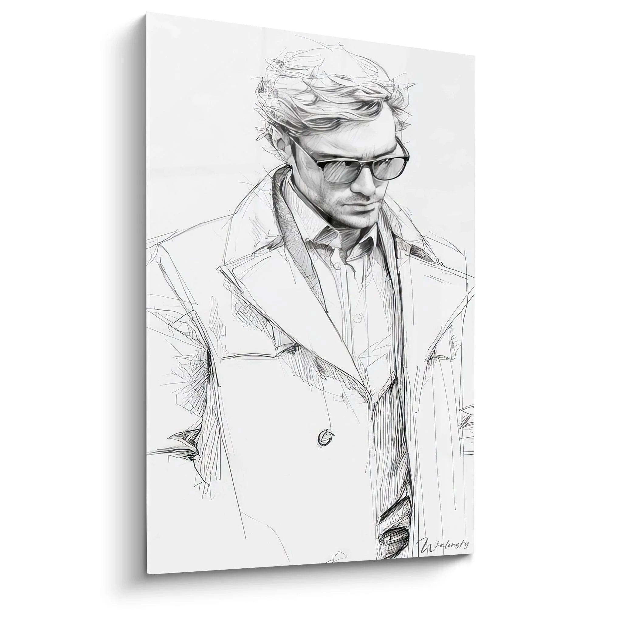 Wandbild eleganter Mann mit Sonnenbrille Modeillustration Bleistiftzeichnung XXL Wanddeko