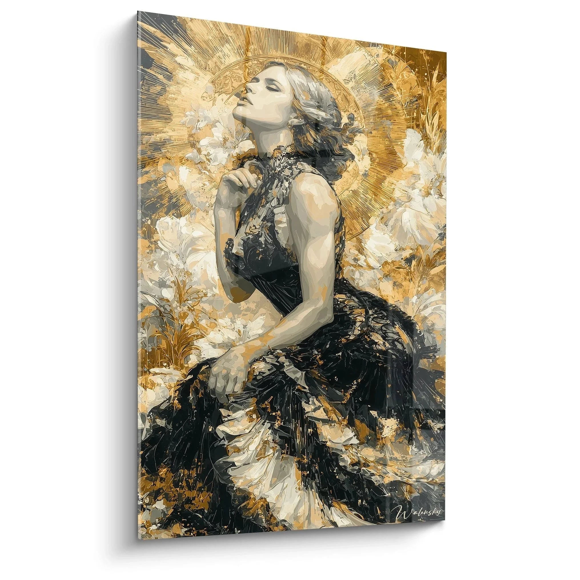 Wandbild Engel mit goldener Aura und schwarzem Gewand - Gotische Kunstwerk Edition