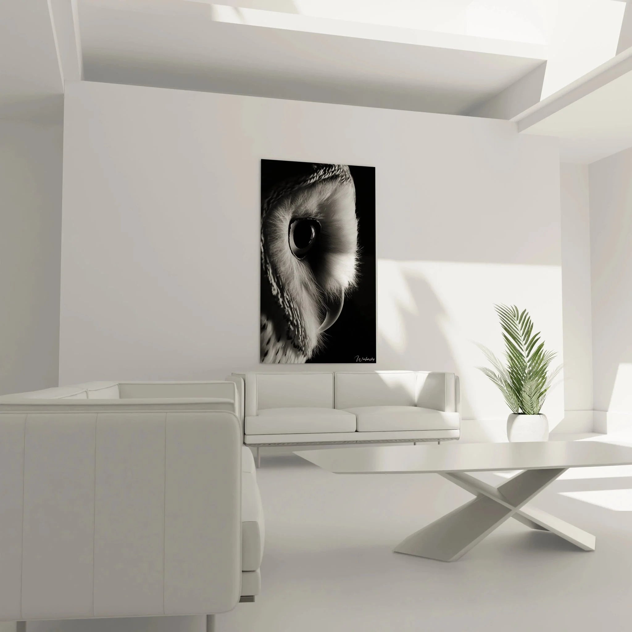 Nahaufnahme Wandbild Eulen Auge - Premium Qualität mit sichtbarer Oberflächenstruktur und Details