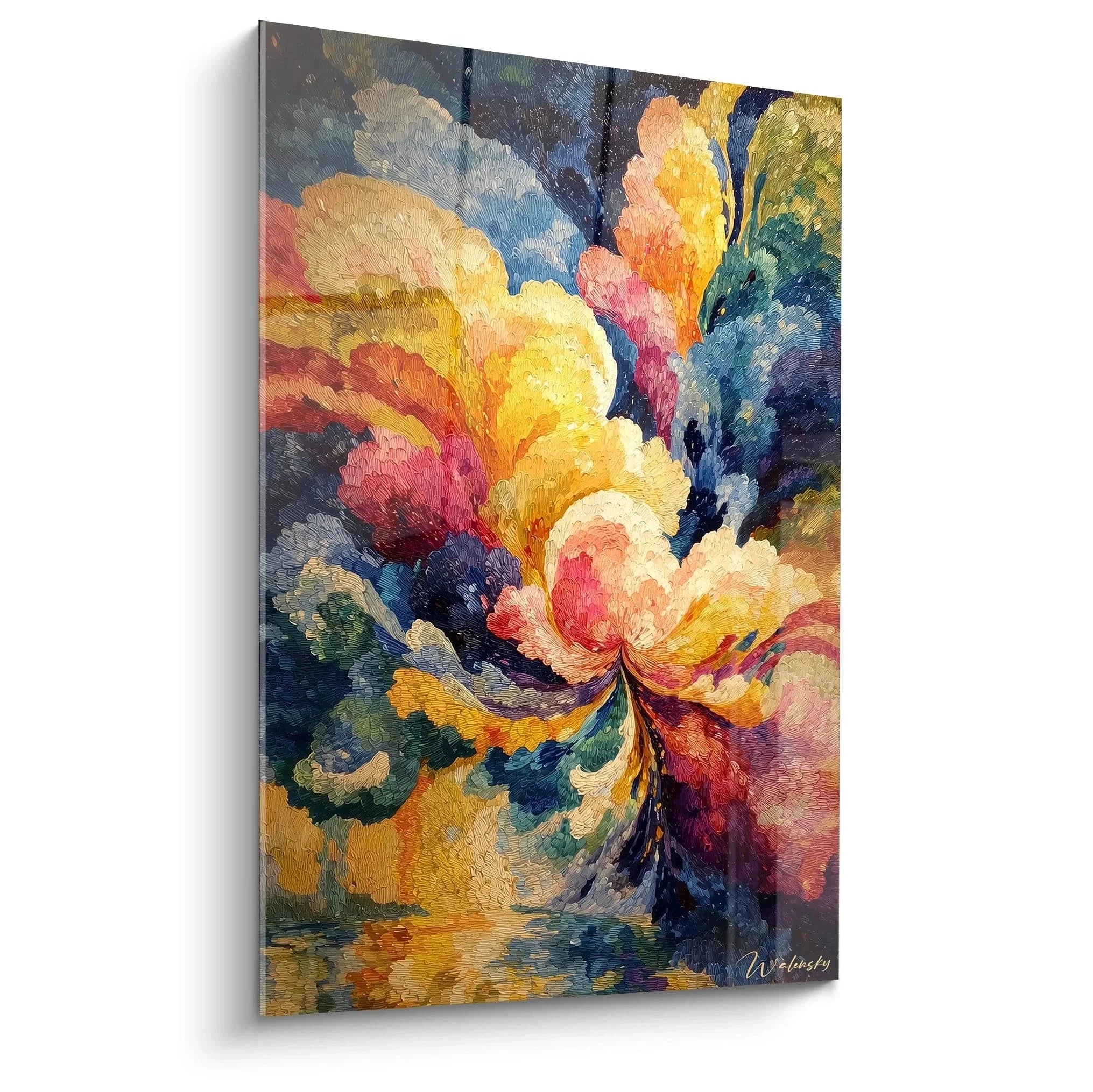 Wandbild Explosionsbaum Pointillismus mit spektakulärer Farbexplosion in warmen und kalten Tönen