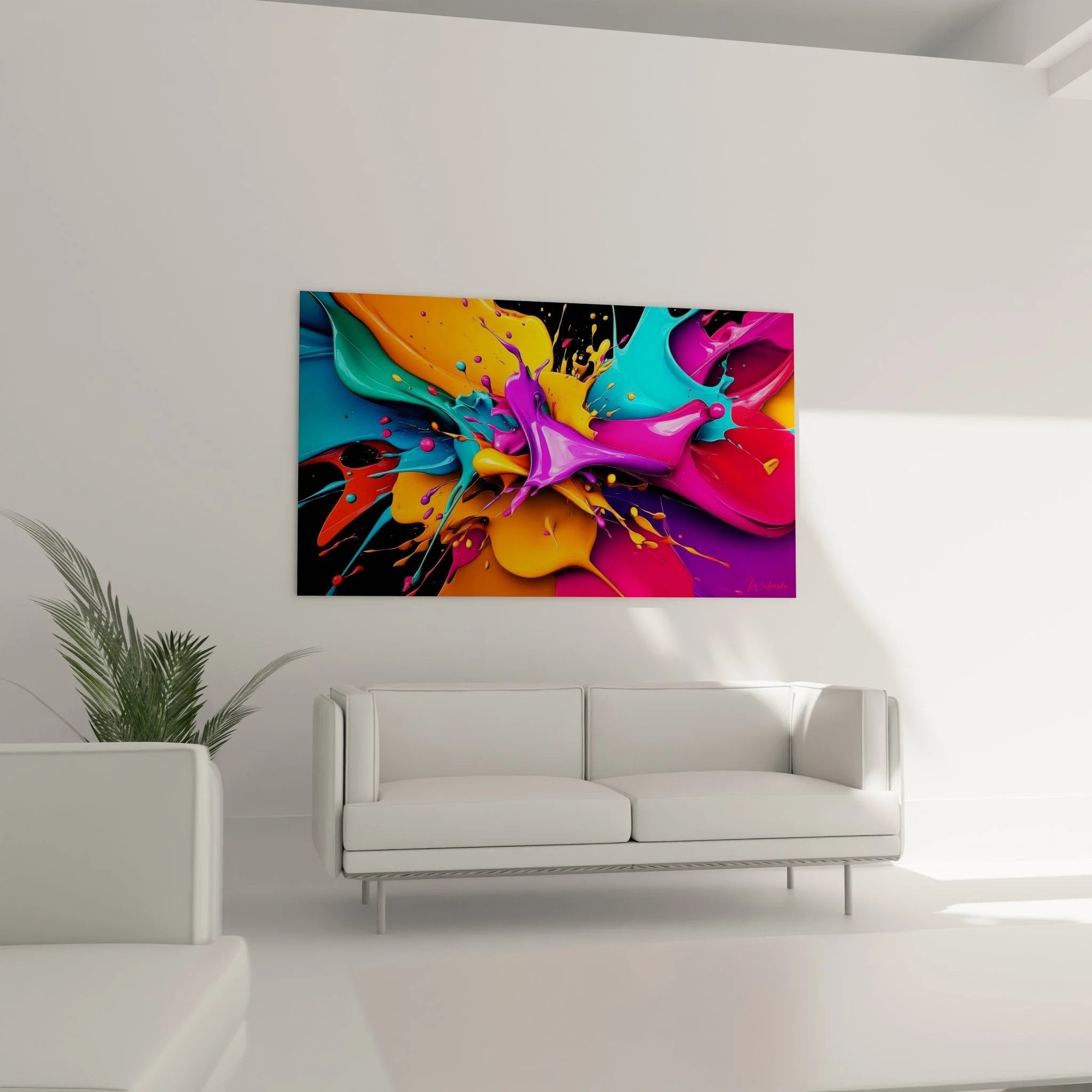 Detailansicht Wandbild Farbexplosion, lebendige Farbspritzer in hochwertiger Malerei-Optik Qualität