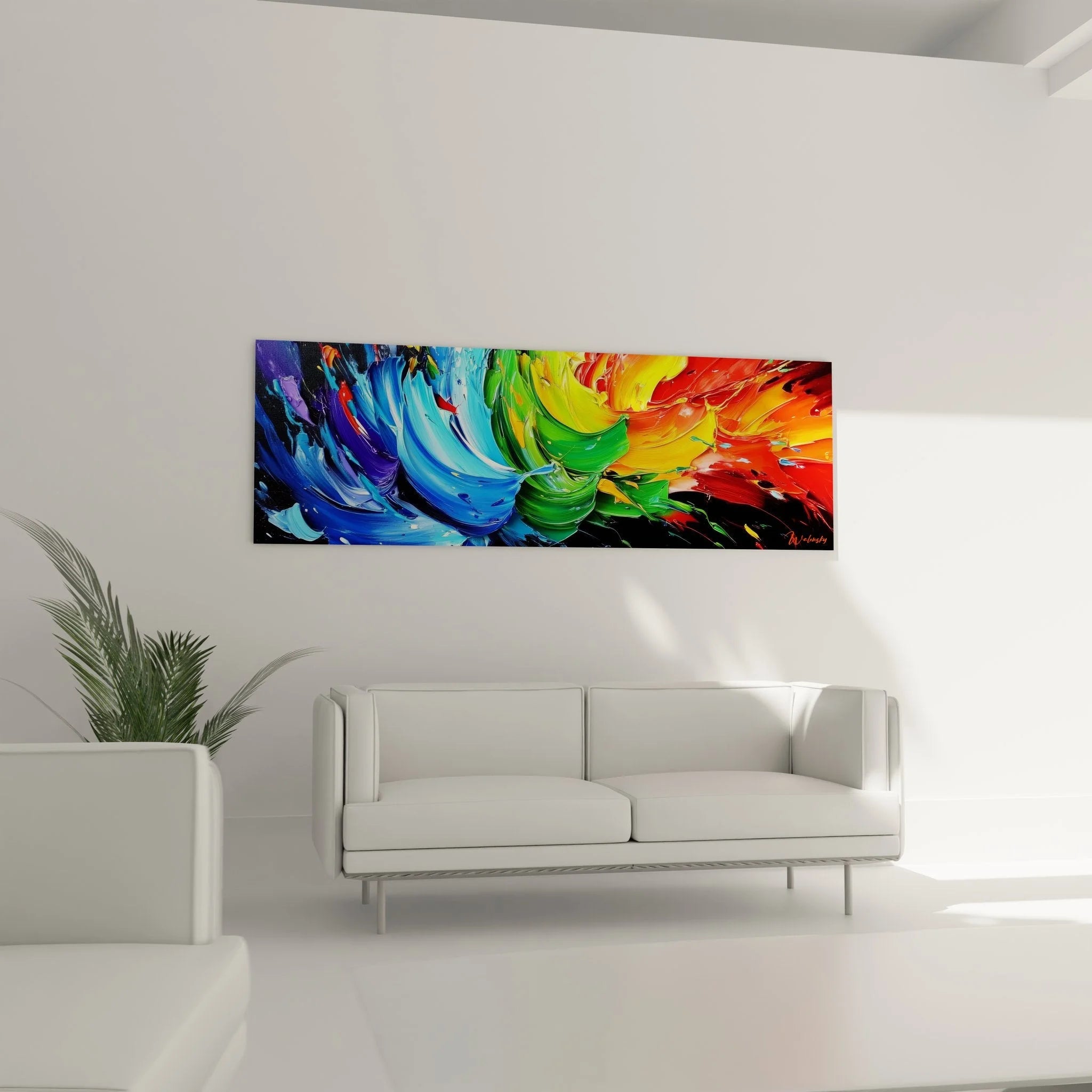 Nahaufnahme Wandbild Farbwirbel zeigt detaillierte Pinselstruktur und Farbübergänge Malerei-Optik