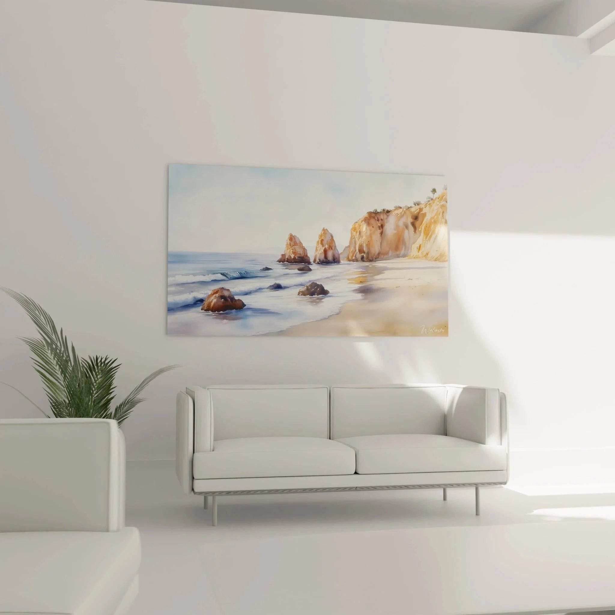 Detailansicht Wandbild goldene Felsklippen Meereslandschaft - hochwertige Strand Wanddekoration