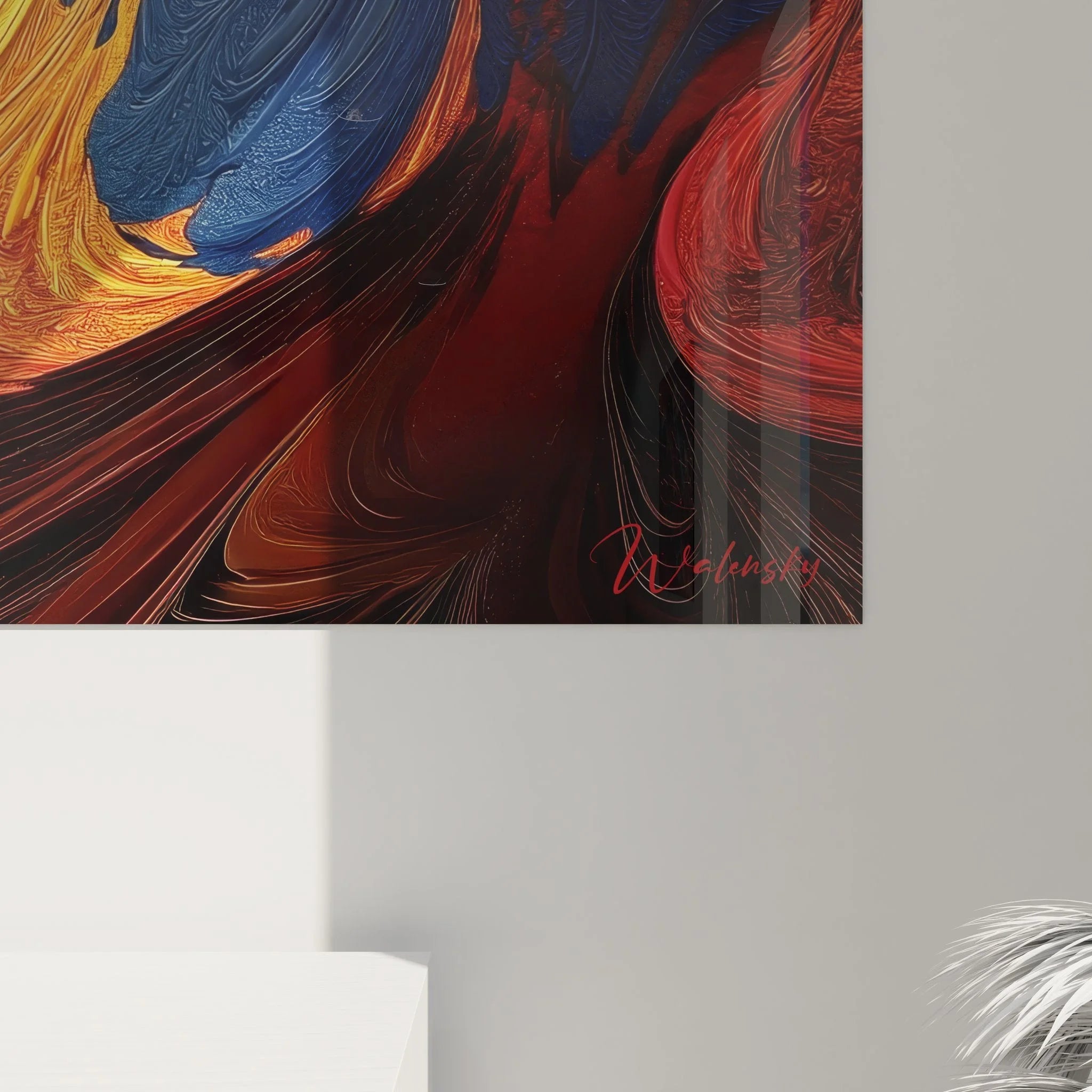 Gesamtansicht Wandbild Feuerspirale Edition Abstrakte Spiralen mit dynamischer Farbkomposition