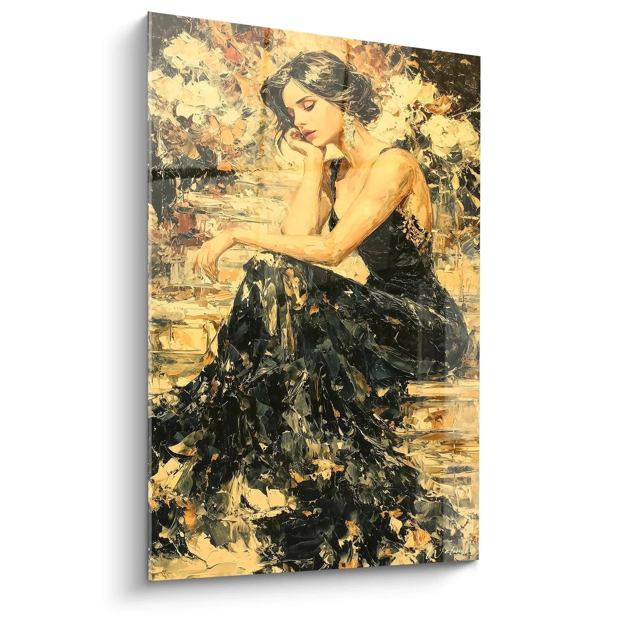 Wandbild Flamenco Tänzerin in schwarzem Kleid auf Steintreppe - Edition Gotik Wanddekoration