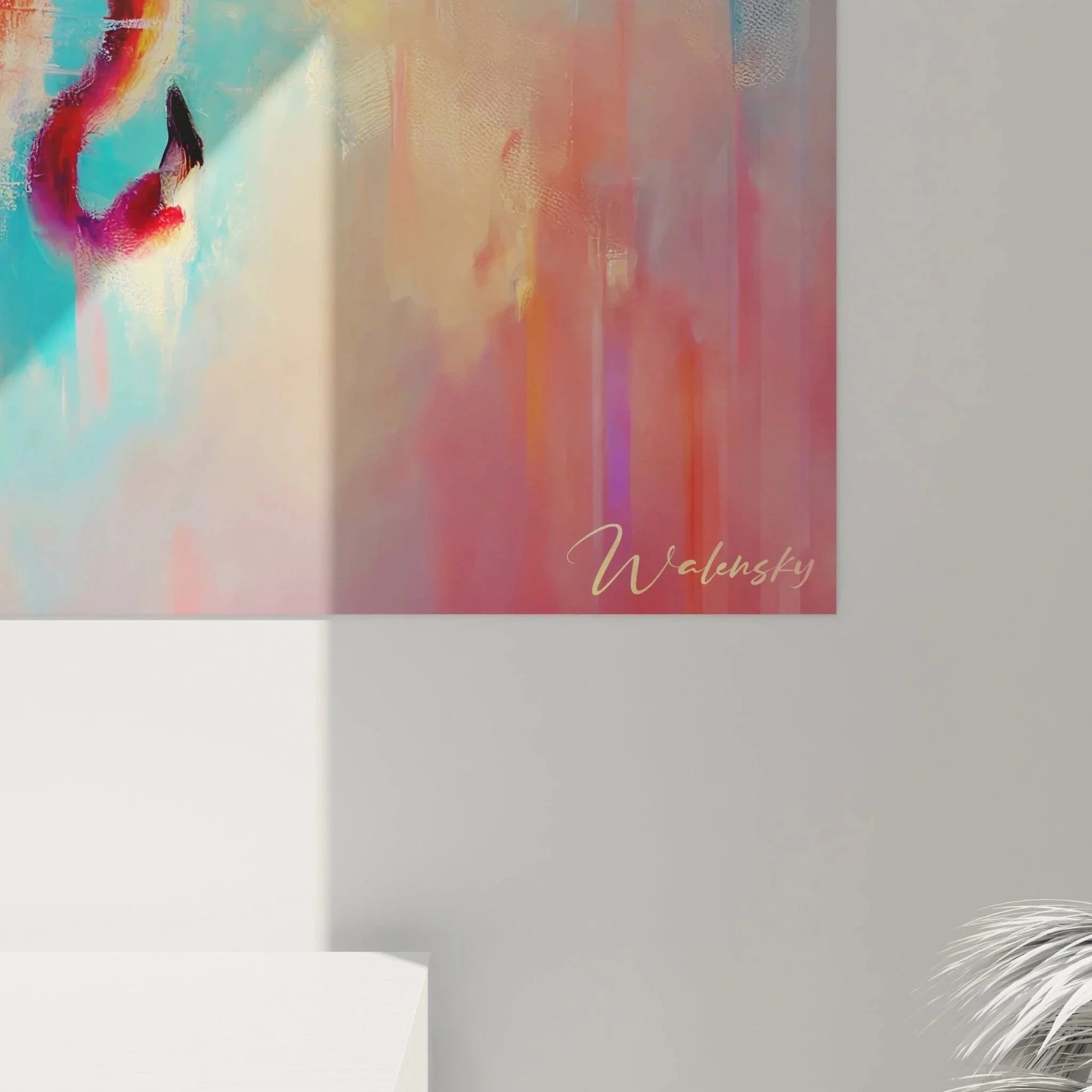 Gesamtansicht Wandbild Flamingo XXL Format mit traumhafter Wasserspiegelung und Wolkenhintergrund