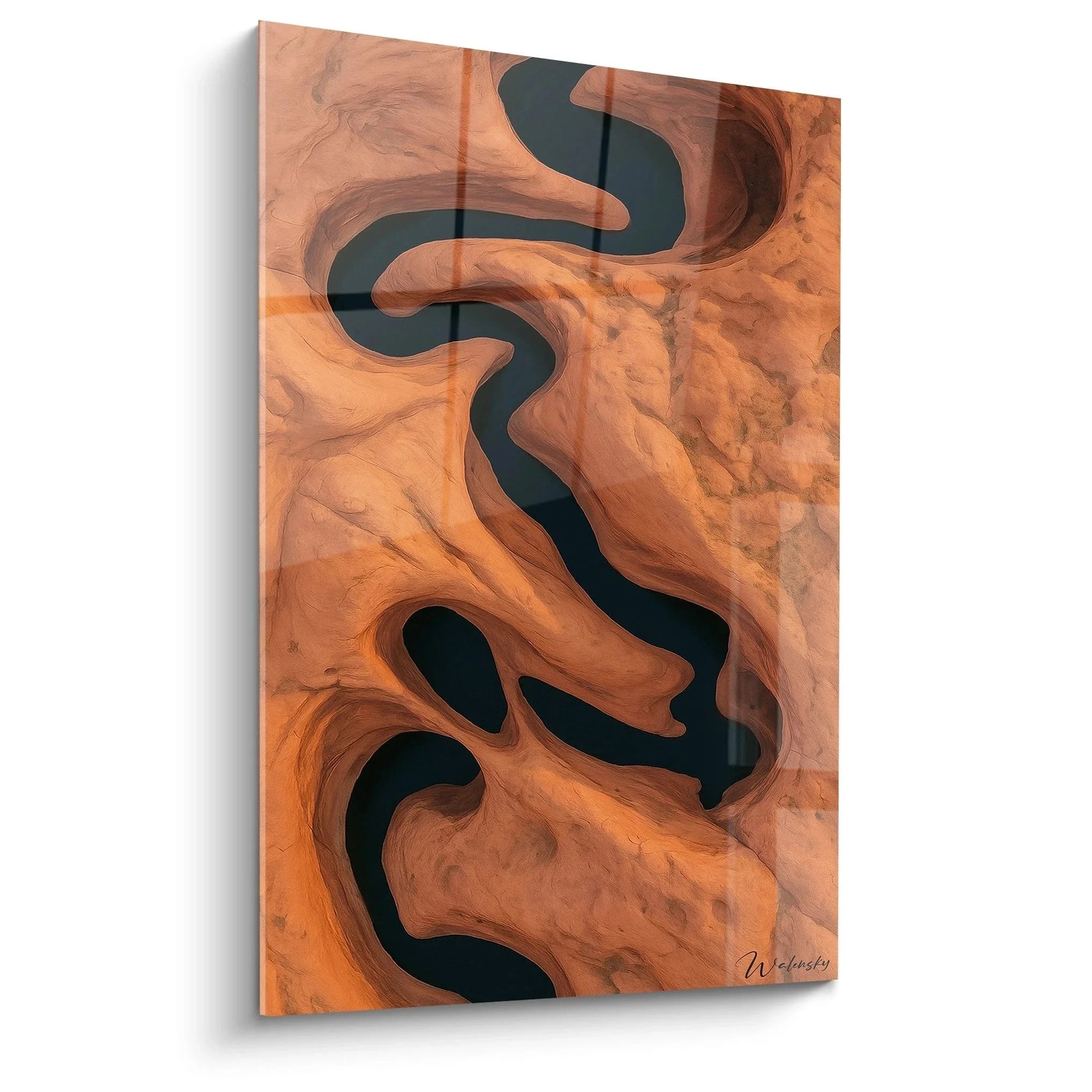 Wandbild Flusslandschaft Canyon mit organischen Formen in warmen Erdtönen - Luftaufnahme Kunst