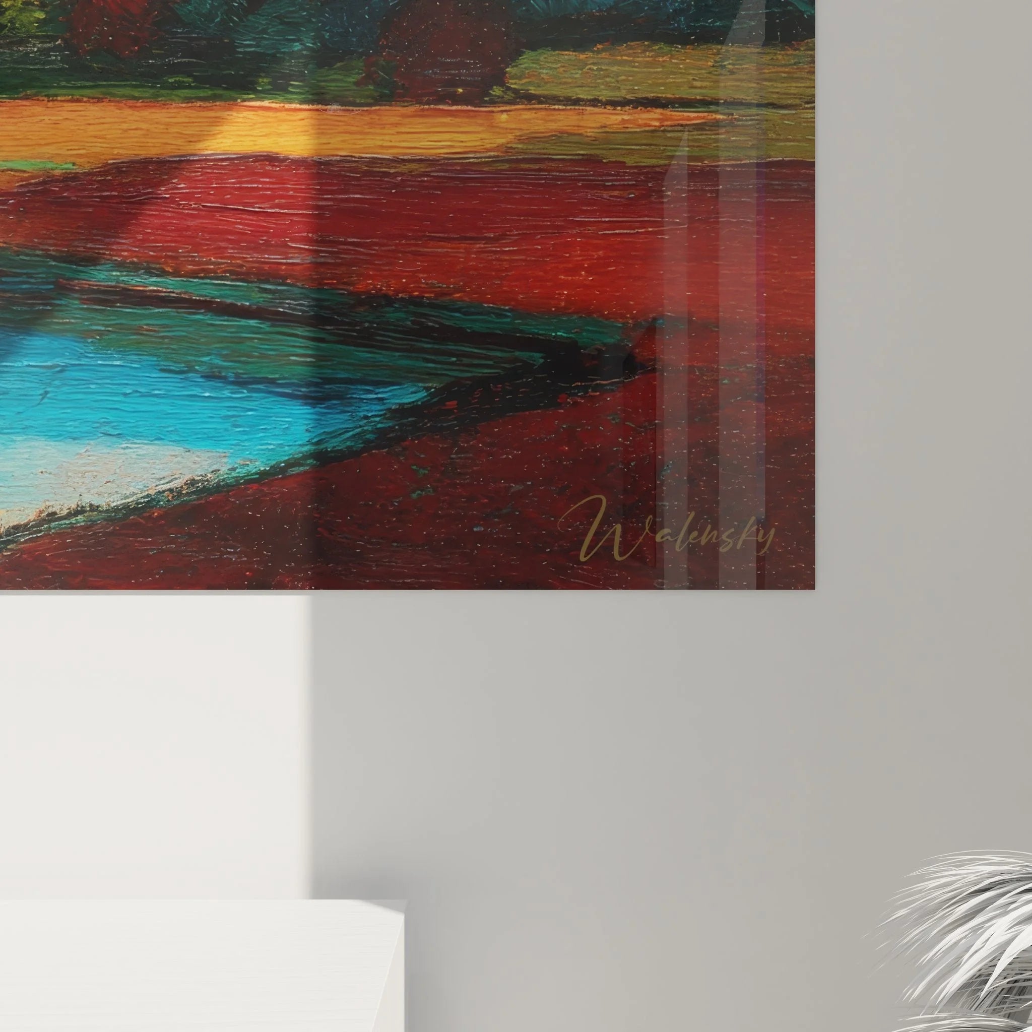 Gesamtansicht Wandbild Flusslandschaft Abendstimmung - komplette Darstellung der Naturszene