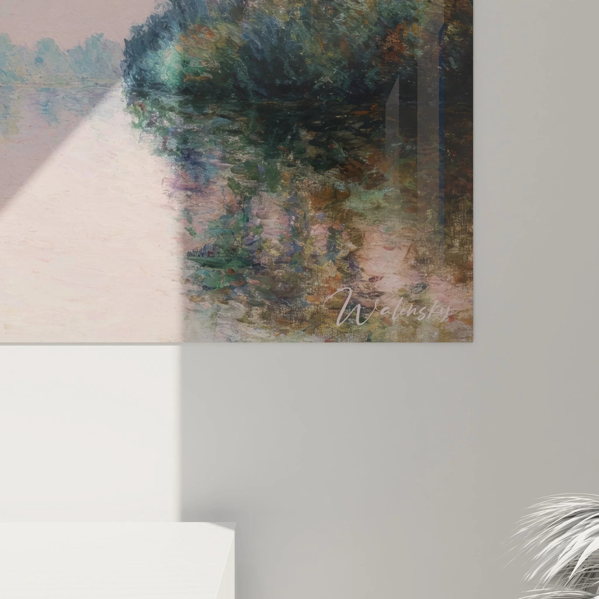 Wandbild Flusslandschaft Gesamtansicht Raumwirkung impressionistische Naturszene Morgendämmerung