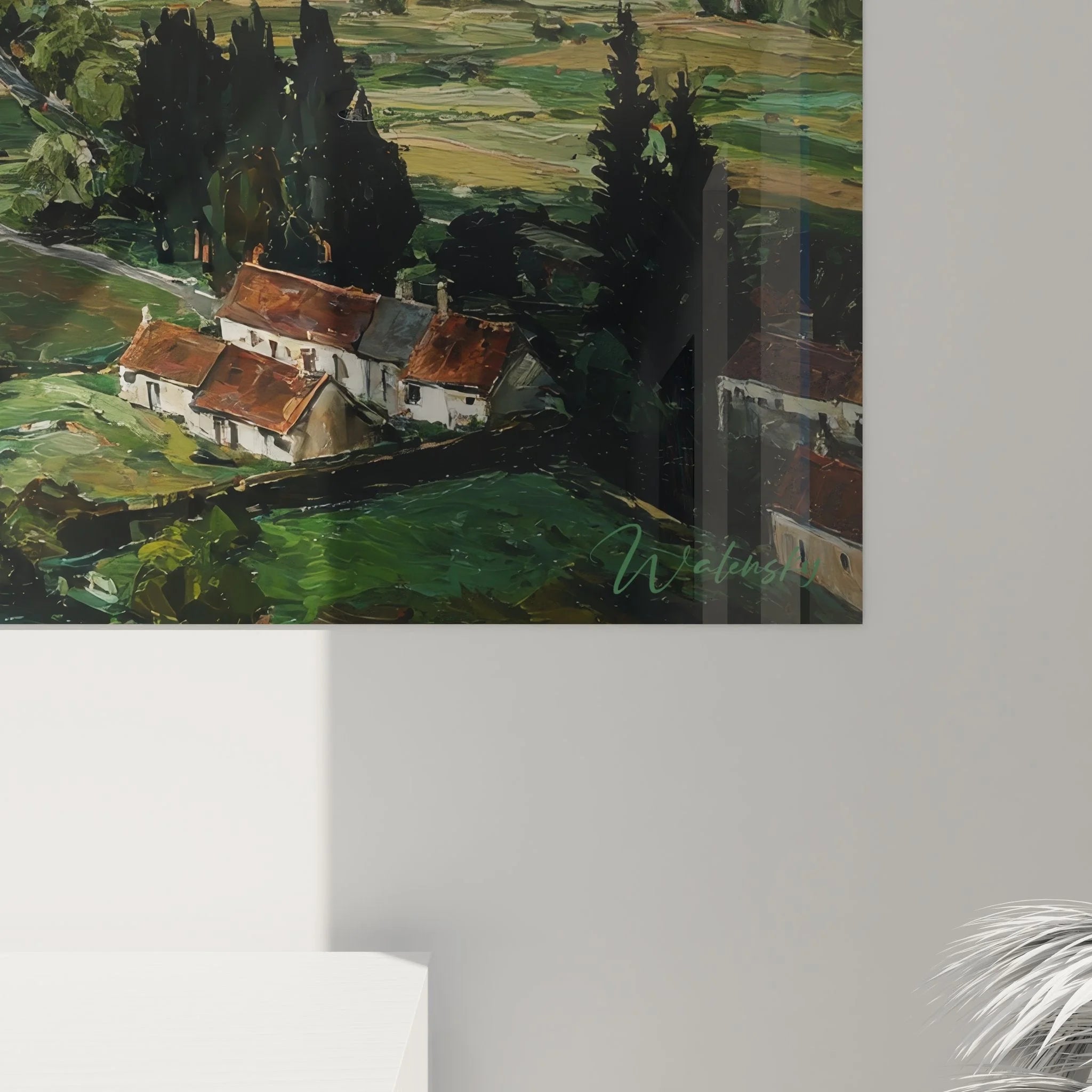 Gesamtansicht Wandbild Flusslandschaft als stilvolle Wanddekoration im Wohnbereich