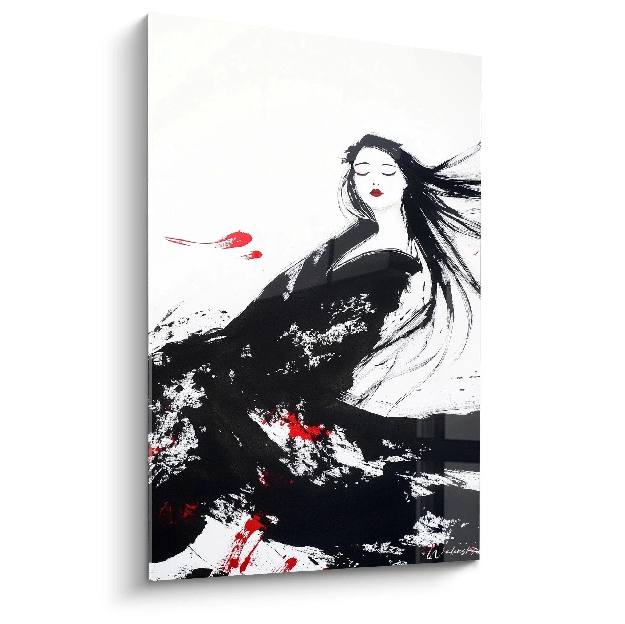 Expressionistisches Wandbild elegante Frau schwarz-rot Munch Inspiration moderne Wandkunst