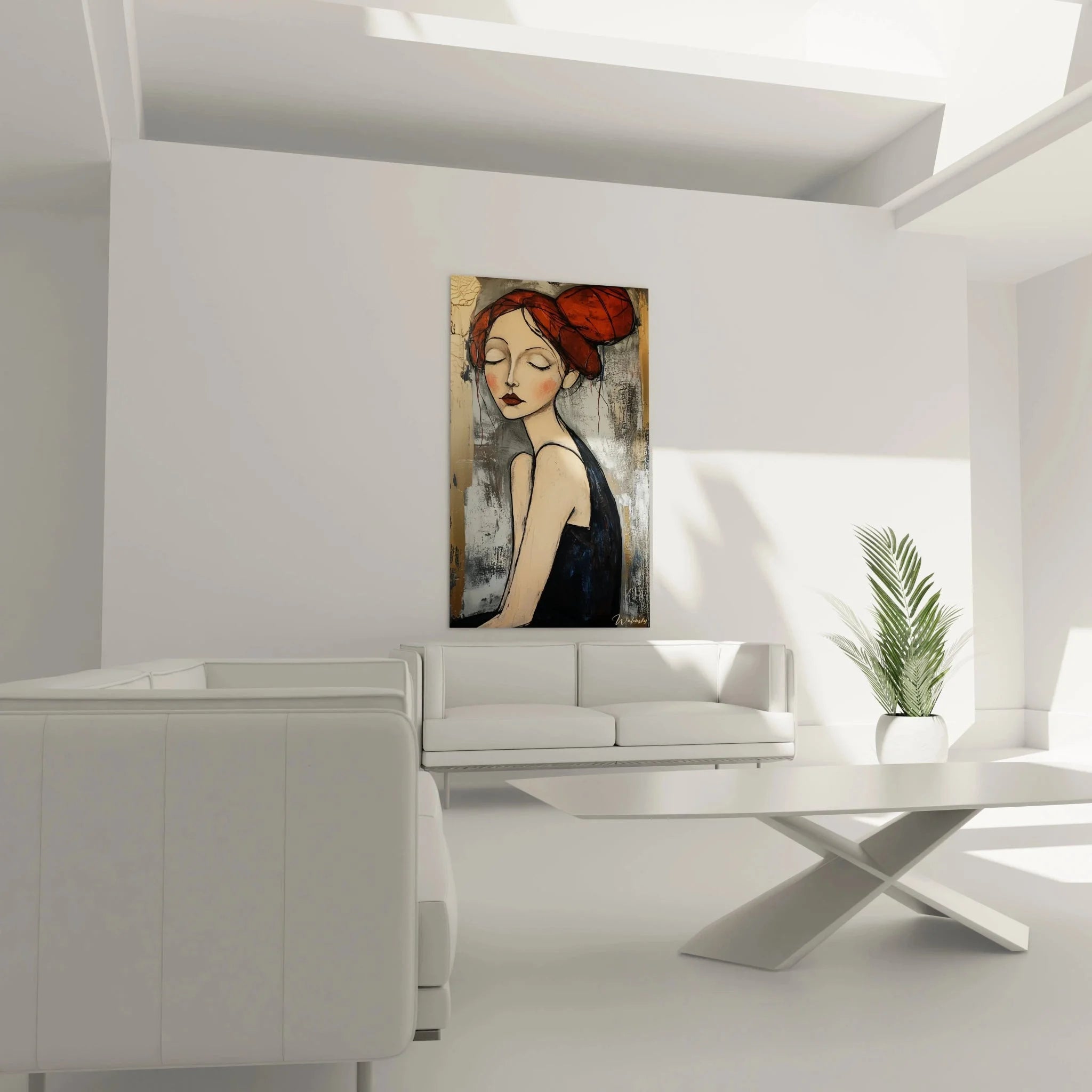 Nahaufnahme Wandbild Frau Portrait Modigliani Details rötliches Haar Gesichtszüge melancholischer Ausdruck