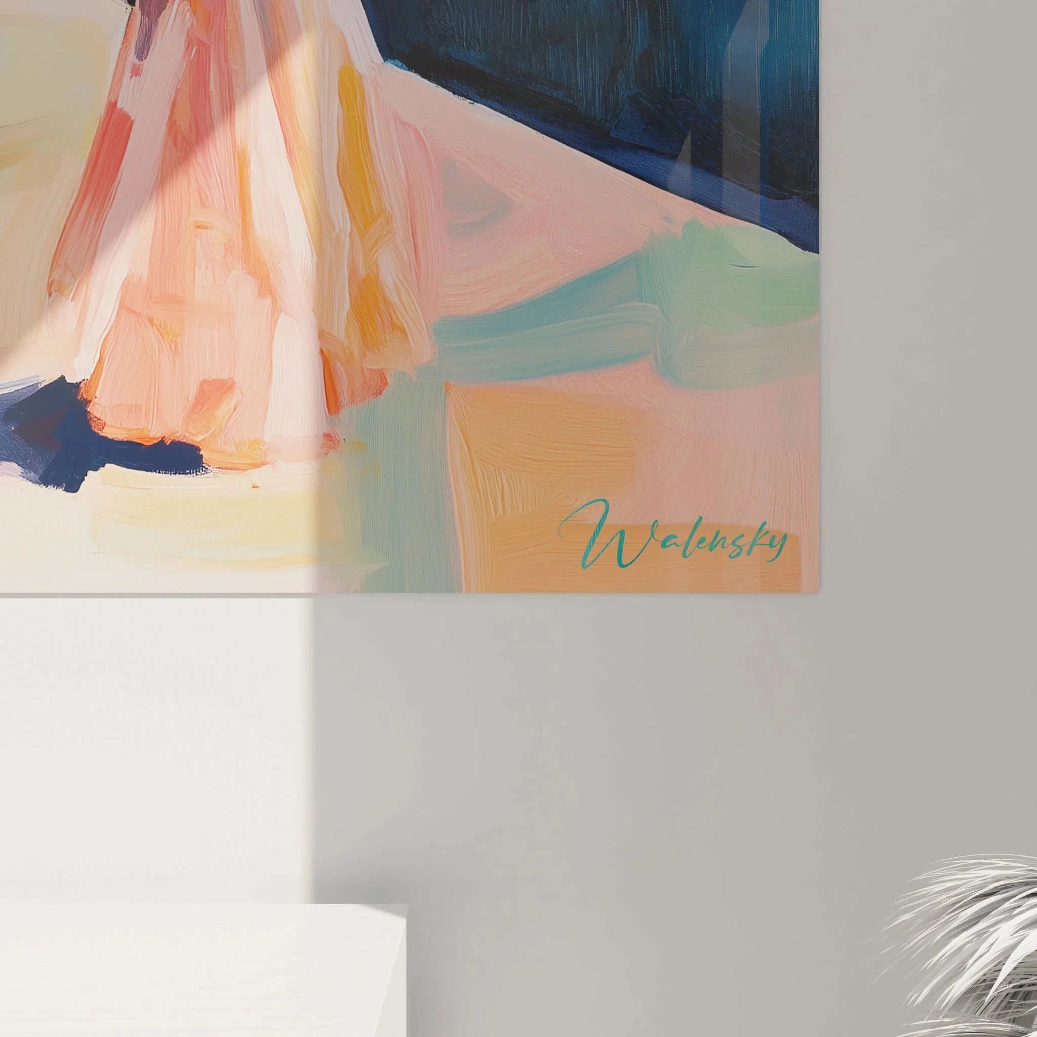 Gesamtansicht Wandbild Frau im Raum - Premium Leinwandbild Hopper Stil für moderne Inneneinrichtung