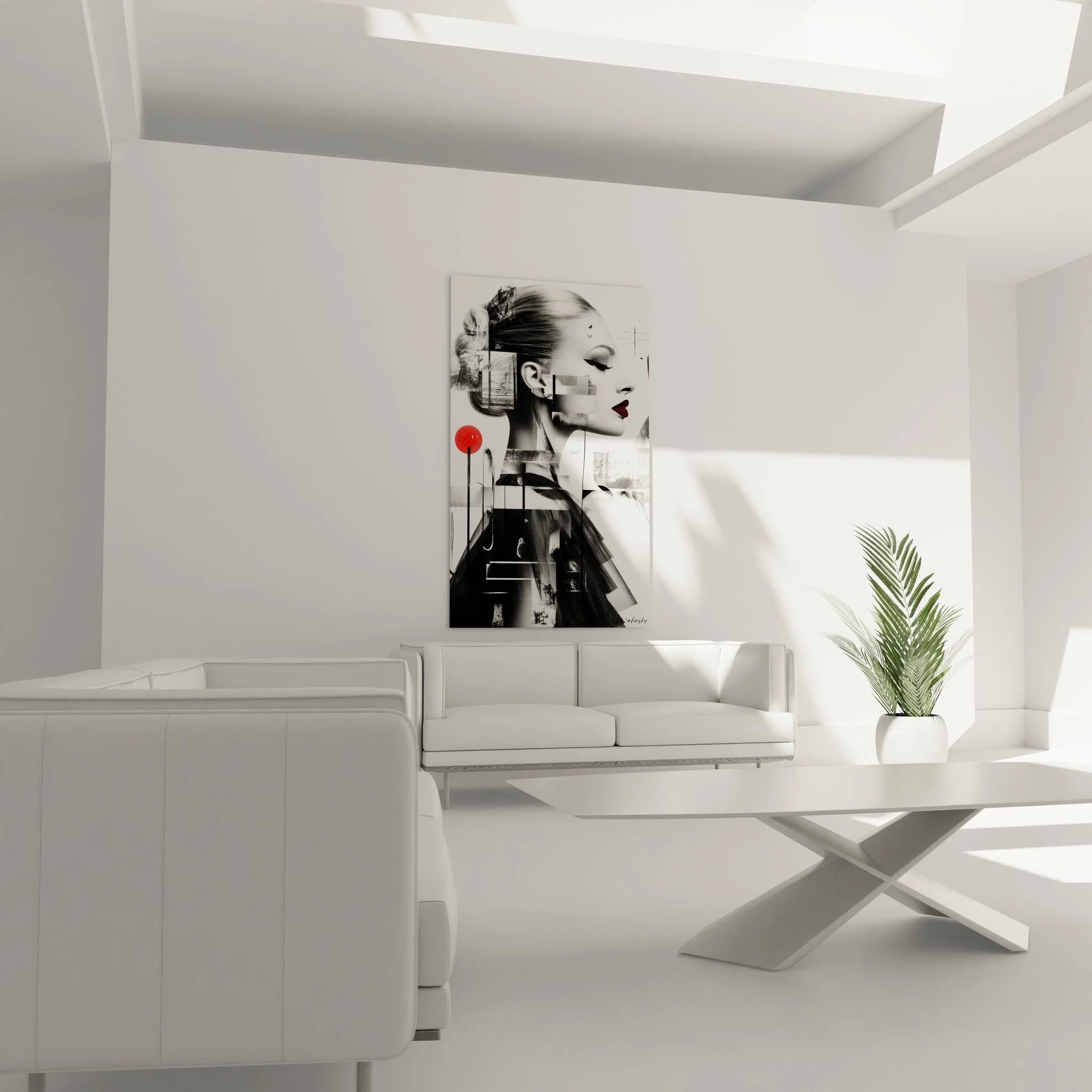 Nahaufnahme Wandbild Frauenportrait abstrakte Kunst Details geometrische Formen schwarz-weiß