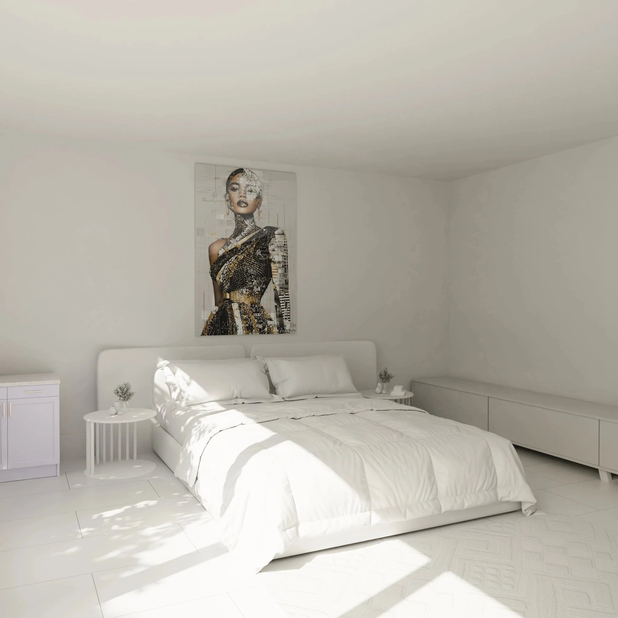 Wandbild futuristische Frau im Schlafzimmer, moderne Wanddekoration, Haute Couture Stil