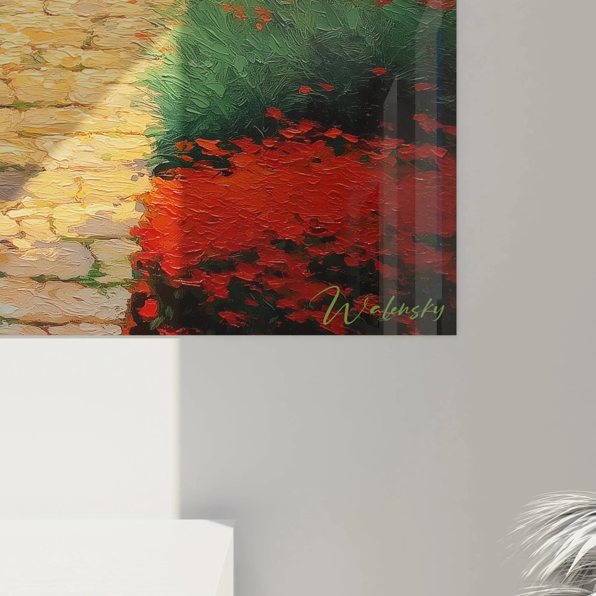 Gesamtansicht Wandbild Gartenpfad Pointillismus - impressionistische Gartenszene Wandkunst