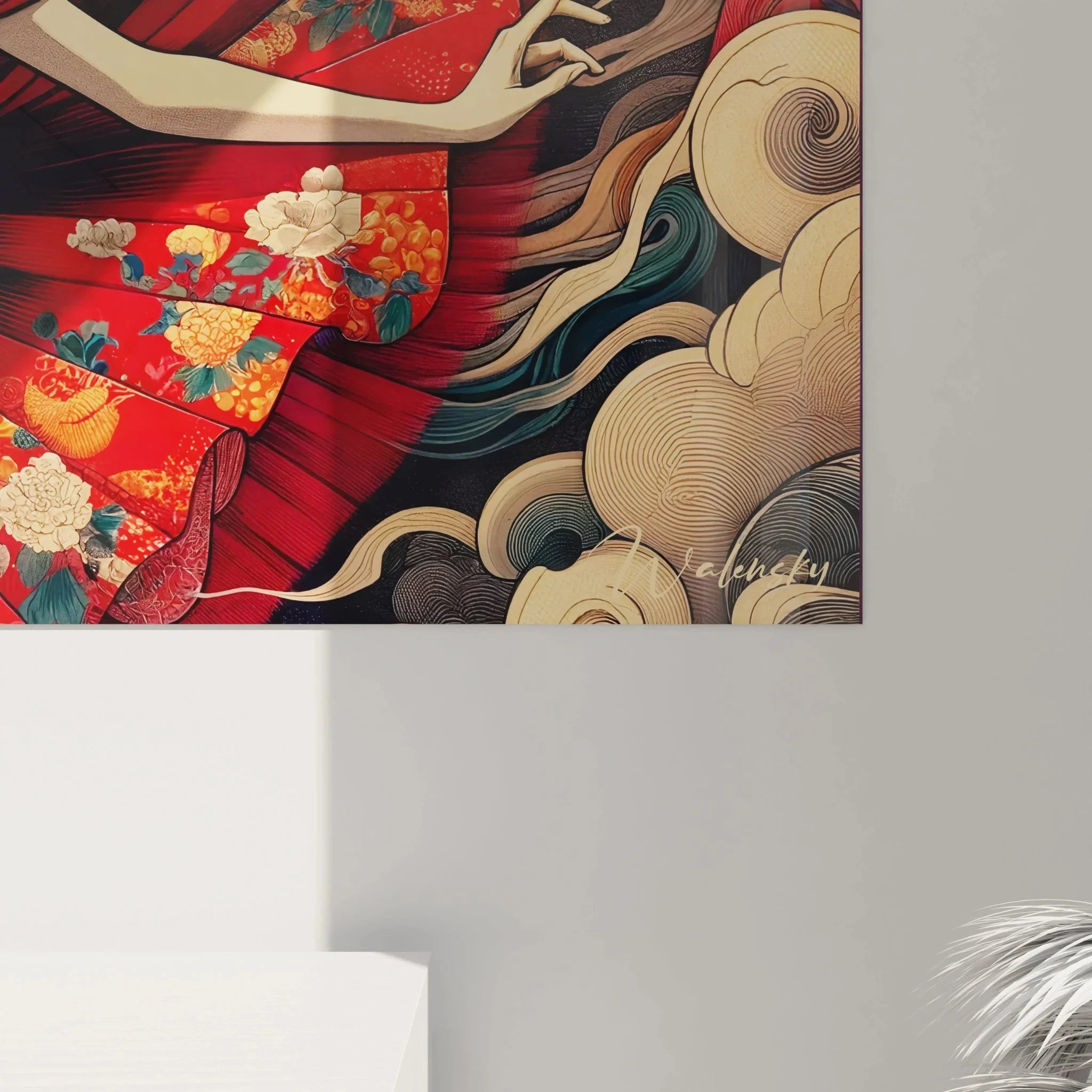 Gesamtansicht Wandbild japanische Geisha, traditionelle asiatische Kunst im Ukiyo-e Stil