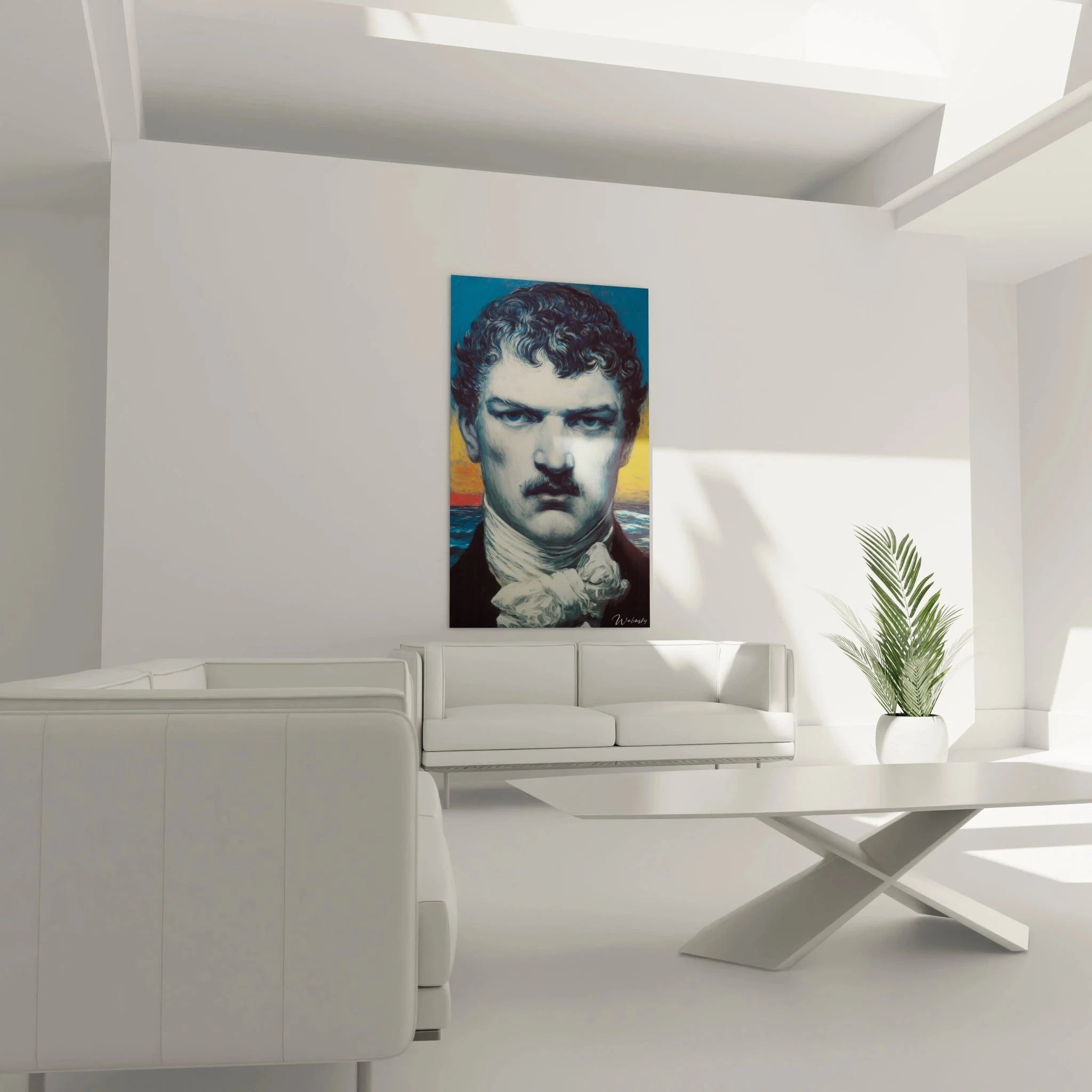 Detailaufnahme Wandbild romantischer Gentleman zeigt feine Pinselführung und Farbübergänge