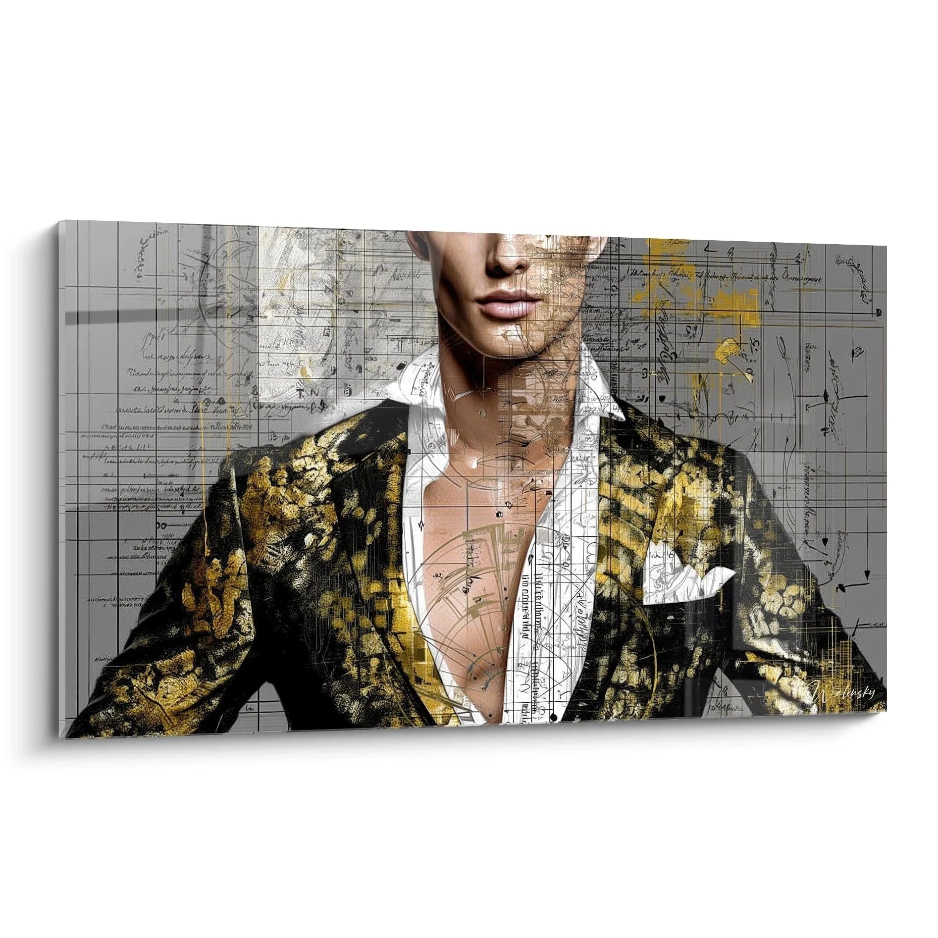 Wandbild Gentleman Portrait mit mathematischen Elementen und goldenen Akzenten - männliche Schönheit