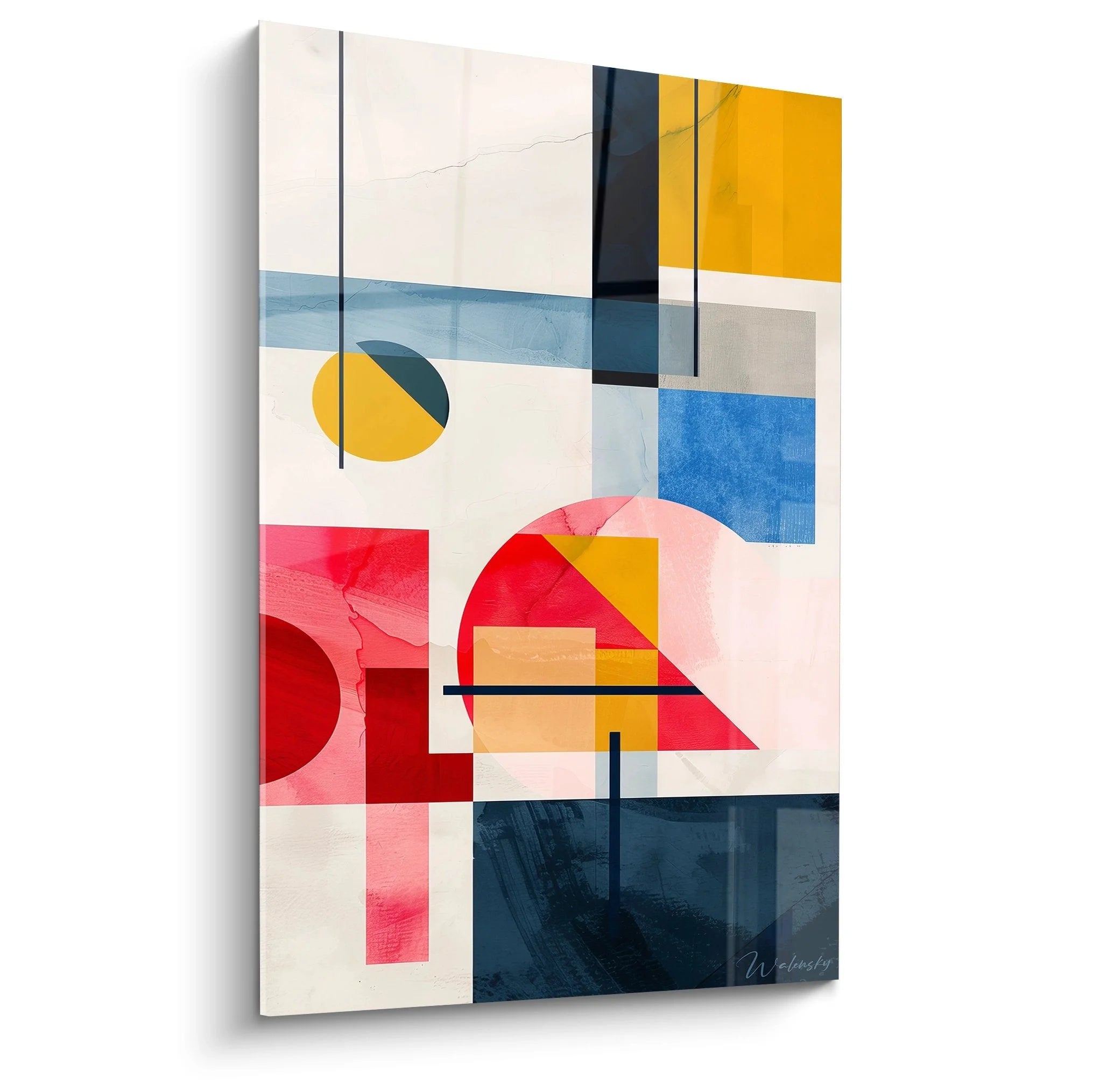 Wandbild geometrische Abstraktion mit bunten Formen im Bauhaus-Stil für moderne Wanddekoration