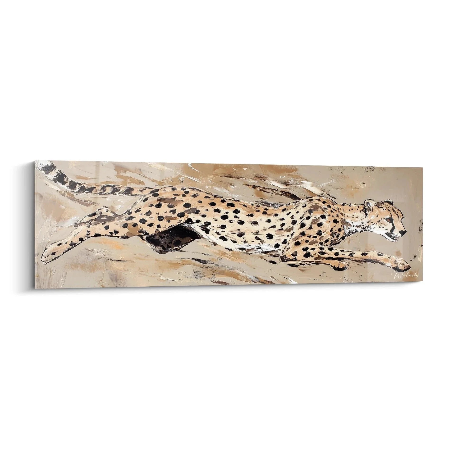 Wandbild Gepard laufend in dynamischer Bewegung - Moderne Raubkatze Wandkunst Afrika Dekoration