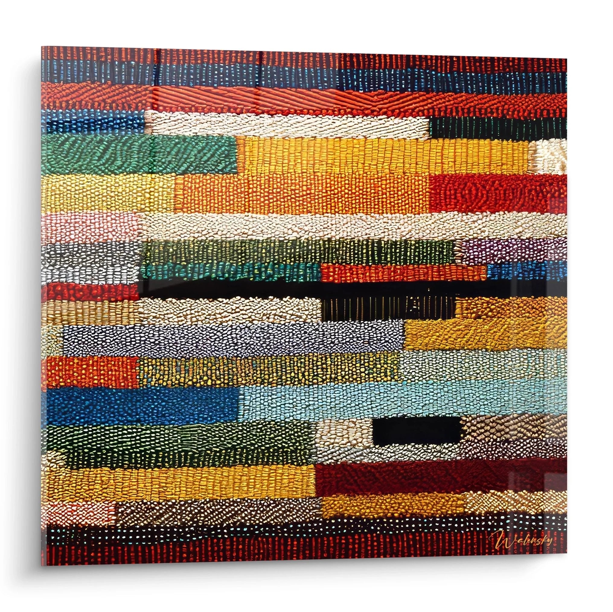 Wandbild mit gewebten afrikanischen Texturen in bunten horizontalen Stoffbahnen für moderne Wanddekoration