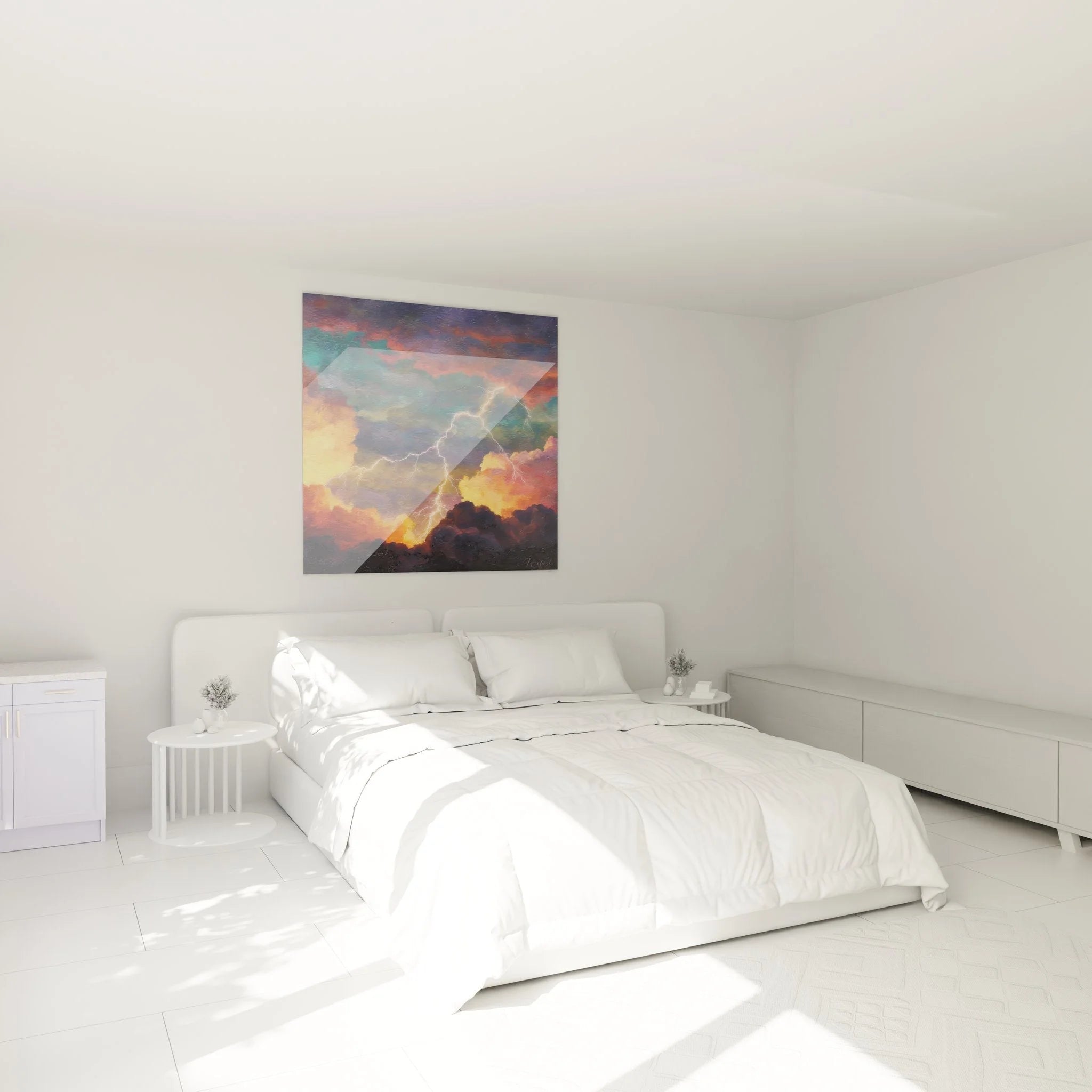 Wandbild Gewitter Schlafzimmer Dekoration mit spektakulären Blitzen und Himmel Kunst
